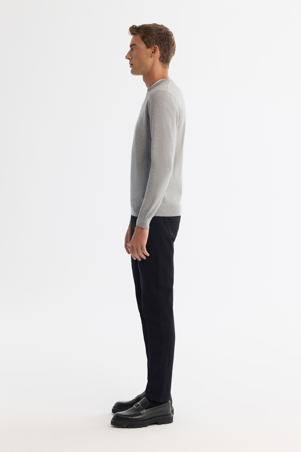 Avva Erkek Gri Viskon Bisiklet Yaka Triko Regular Fit Kazak B005132 görsel 4