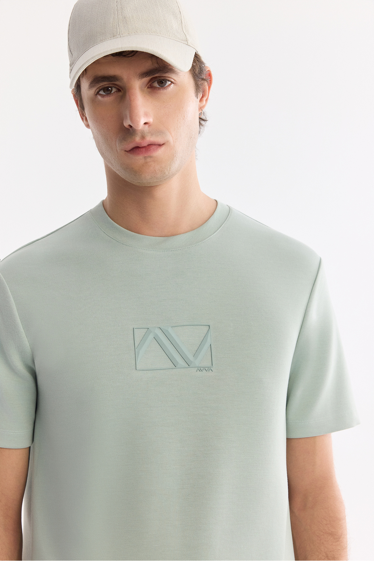 Avva Erkek Mint Yeşil Bisiklet Yaka Baskılı Bi-Stretch İnterlok Regular Fit T-shirt A61Y1054 görsel 2