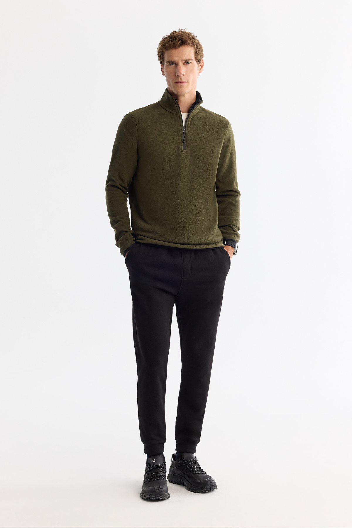 Avva Erkek Yeşil Dik Yaka Fermuarlı Soft Touch Polar Regular Fit Sweatshirt E001068 görsel 7