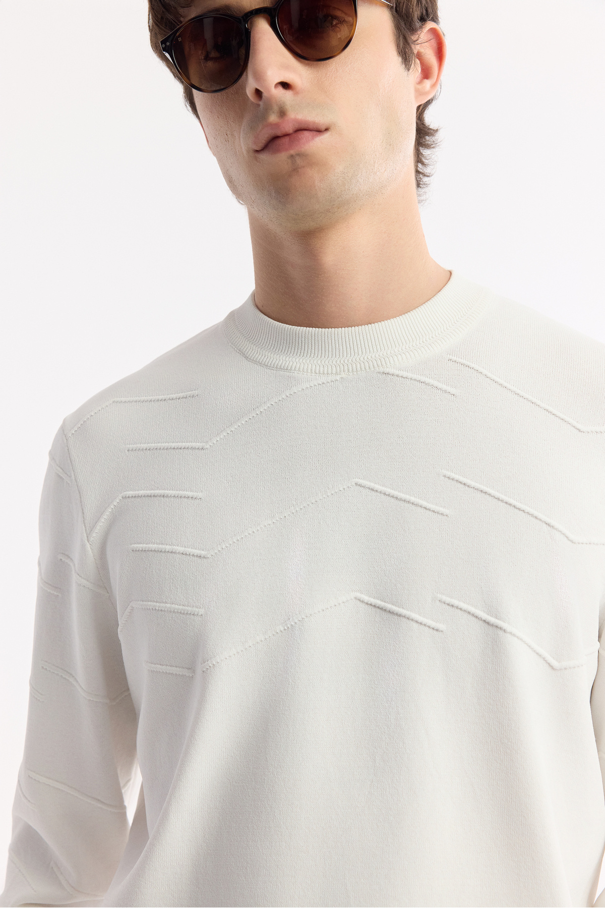 Avva Erkek Ekru Bisiklet Yaka Dokulu Rayon Tüylenmeyen Regular Fit Triko Kazak A51Y5022 görsel 7