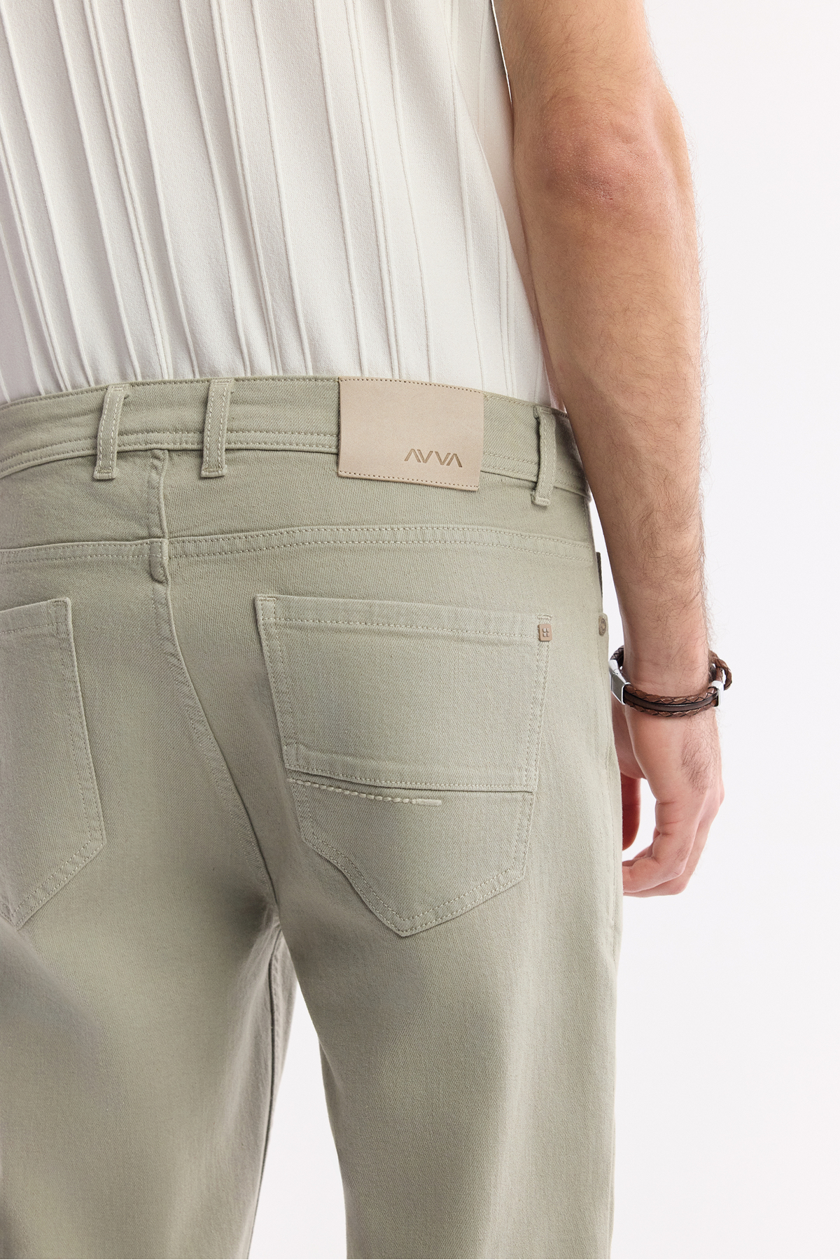 Avva Erkek Haki Klasik Bel Pamuklu Elastan Berlin Slim Fit Jean Pantolon A51Y3515 görsel 7