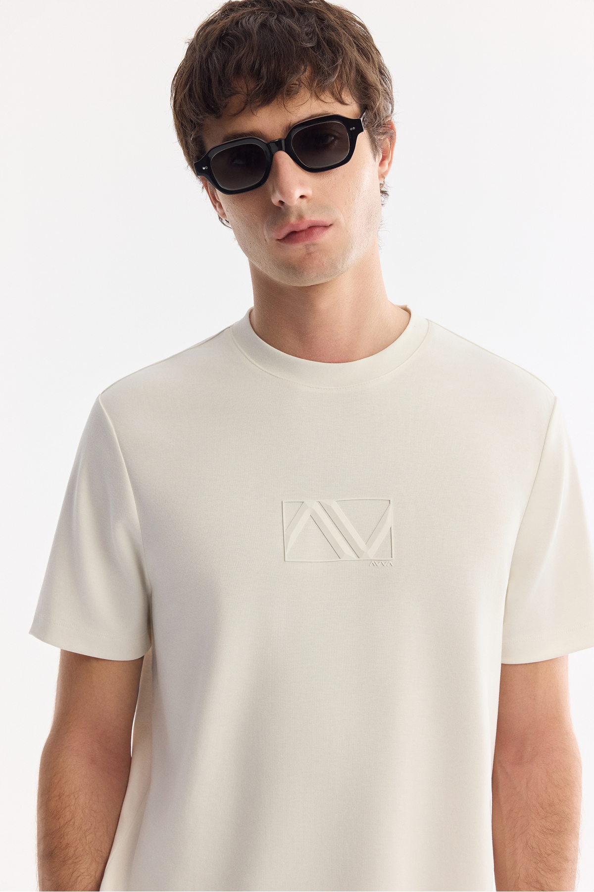 Avva Erkek Ekru Bisiklet Yaka Baskılı Bi-Stretch İnterlok Regular Fit T-shirt A61Y1054 görsel 2