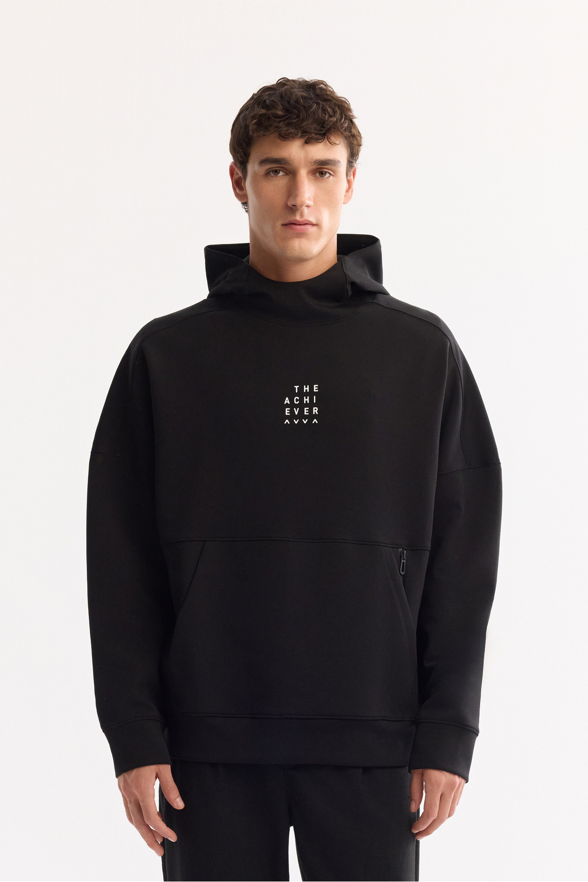 Avva Erkek Siyah Kapüşonlu Yaka Kolay Ütülenen Bi-Stretch Baskılı Oversize Fit Sweatshirt A52Y1312