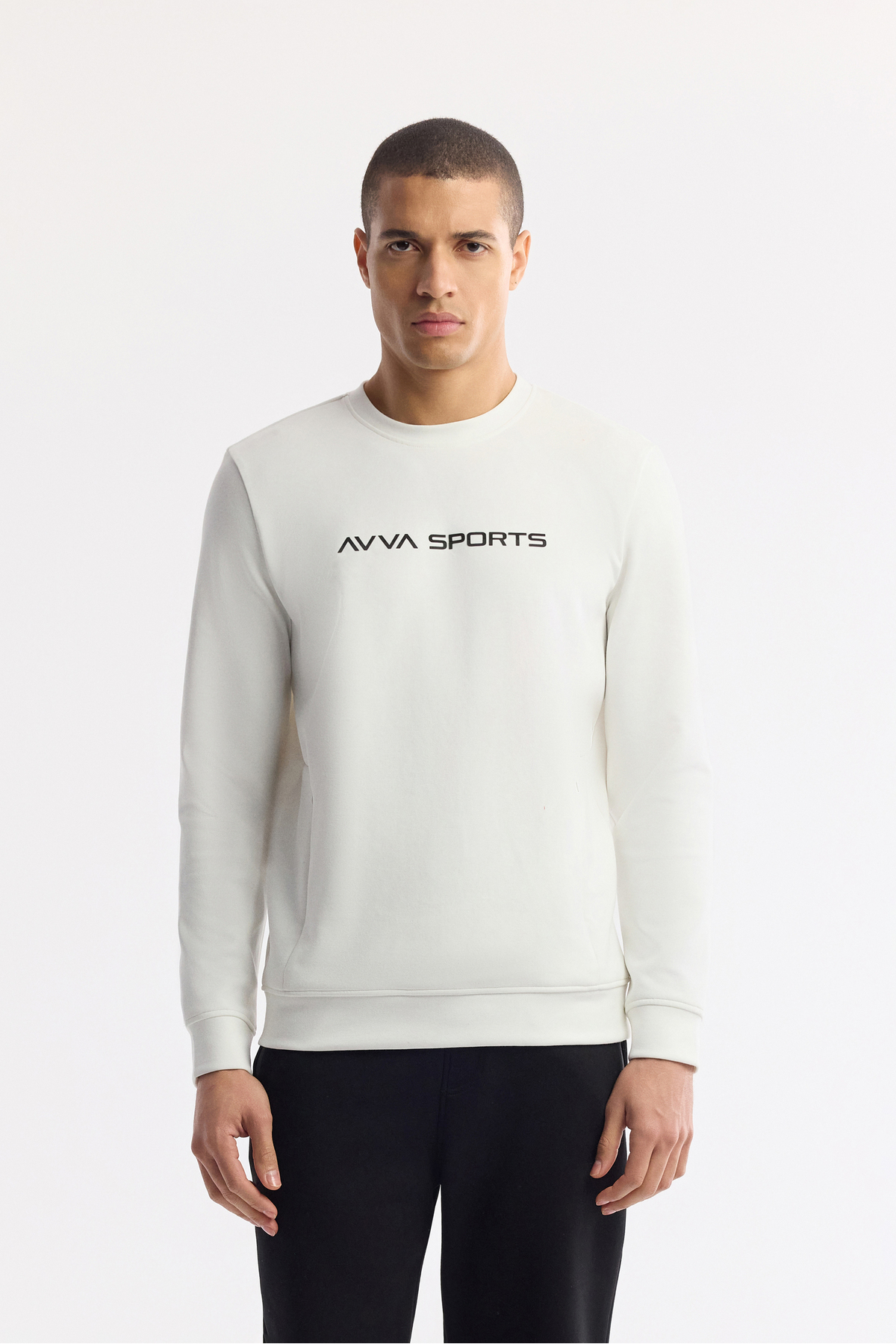 Avva Erkek Ekru Bisiklet Yaka Baskılı Bi-Stretch İnterlok Regular Fit Sweatshirt A51Y1208