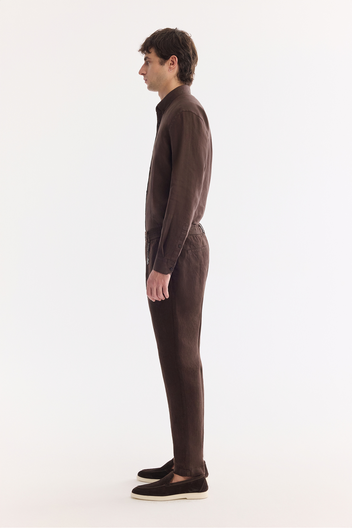 Avva Erkek Kahve Beli Lastikli %100 Keten Relaxed Fit Pantolon B003032 görsel 7