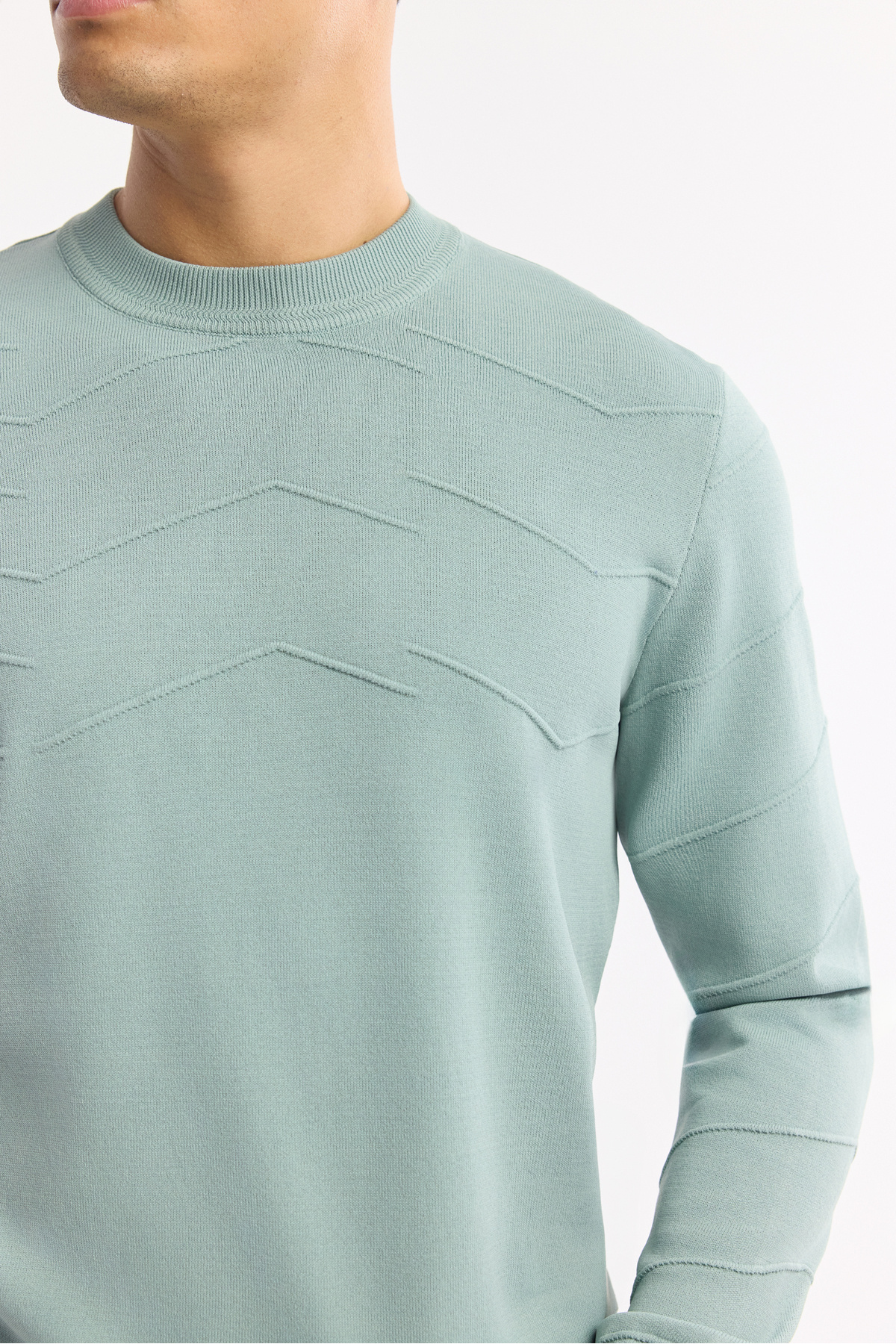 Avva Erkek Nil Yeşili Bisiklet Yaka Dokulu Rayon Tüylenmeyen Regular Fit Triko Kazak A51Y5022 görsel 7