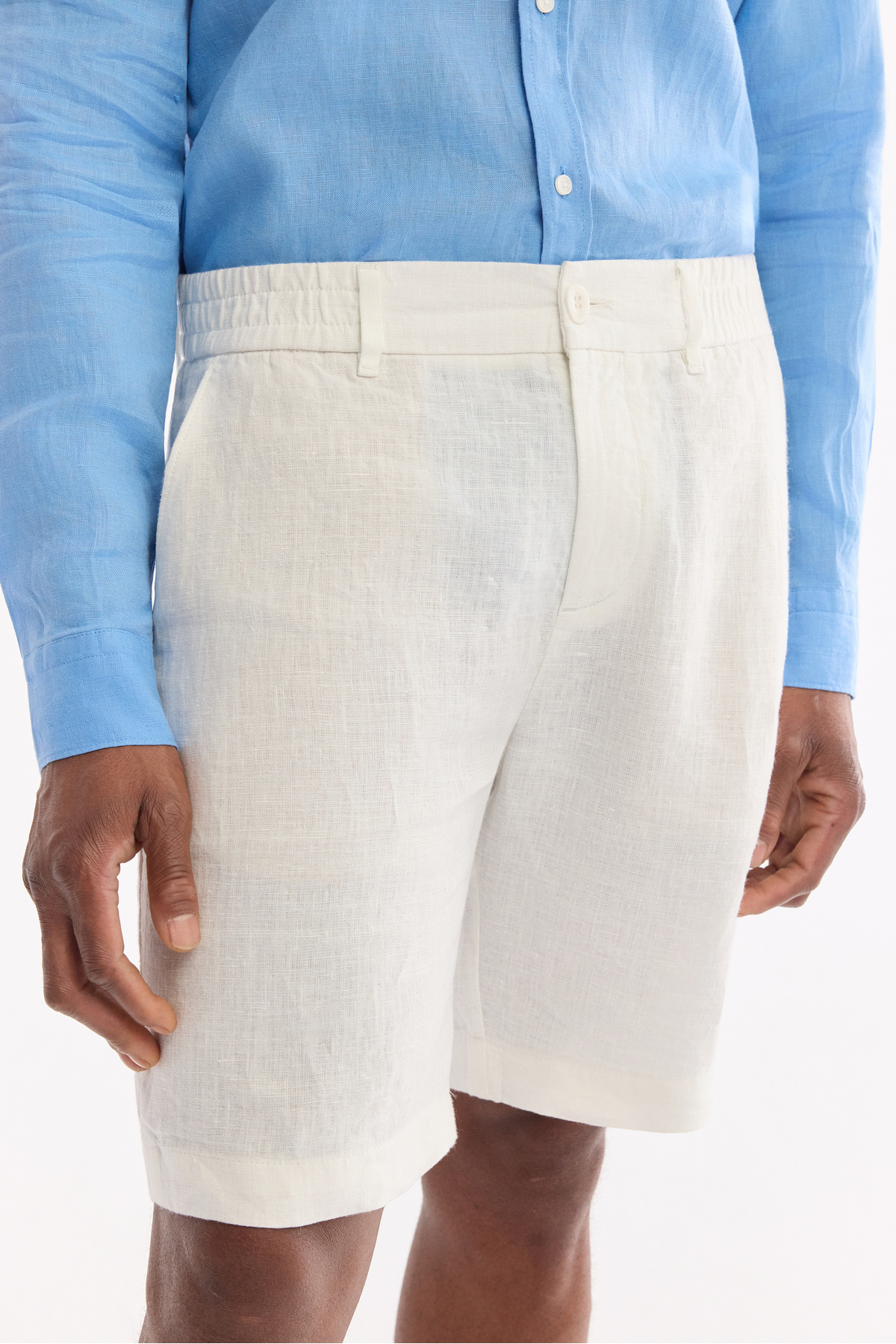 Avva Erkek Beyaz Beli Lastikli %100 Keten Relaxed Fit Şort B003732 görsel 5