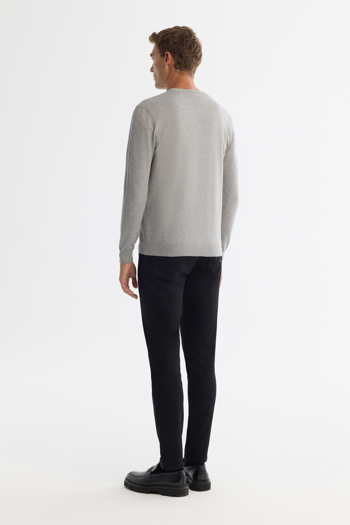 Avva Erkek Gri Viskon Bisiklet Yaka Triko Regular Fit Kazak B005132 görsel 5