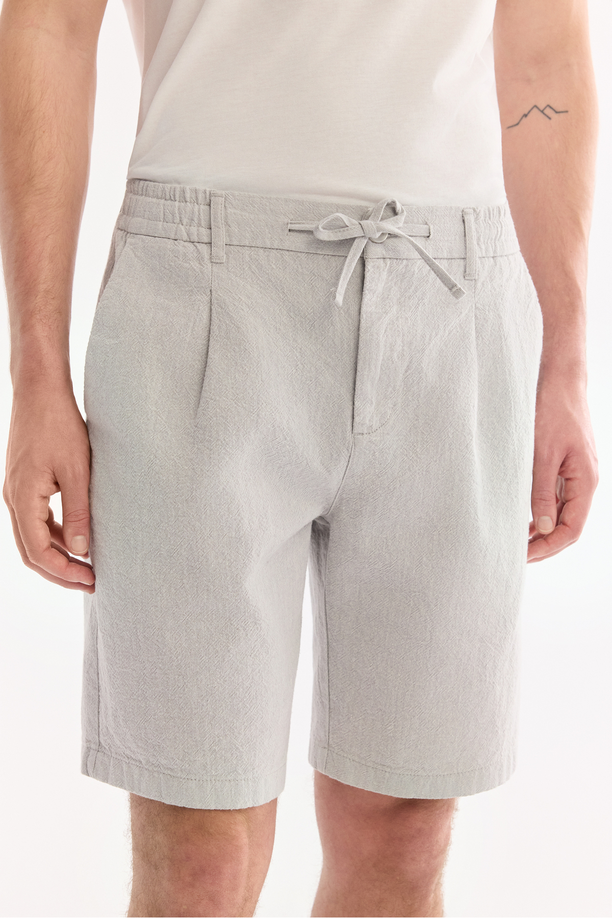 Avva Erkek Gri Beli Lastikli Keten Karışımlı Relaxed Fit Şort B003731 görsel 4