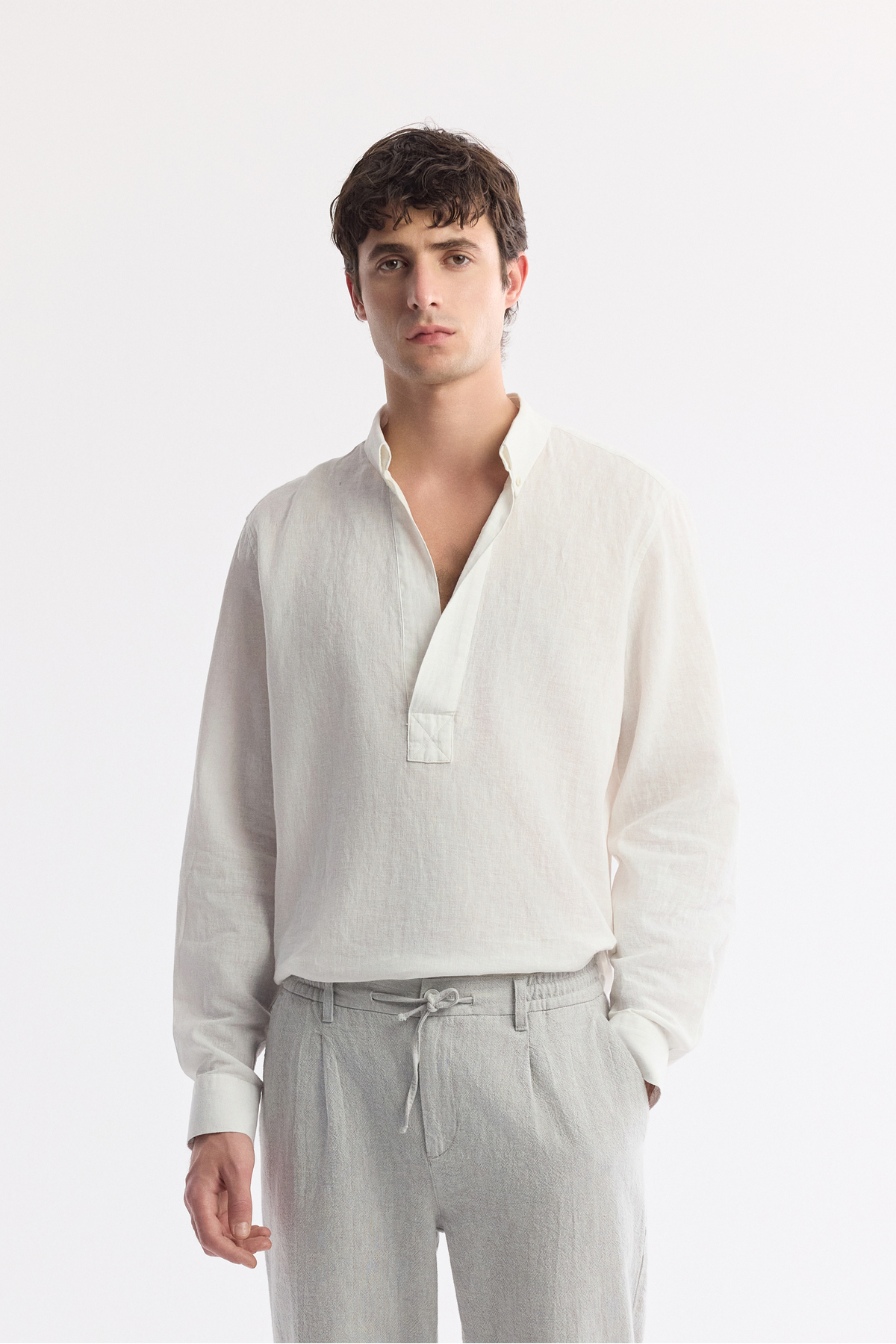 Avva Erkek Gri Beli Bağcıklı Keten Karışımlı Chino Relaxed Fit Pantolon B003036 görsel 6