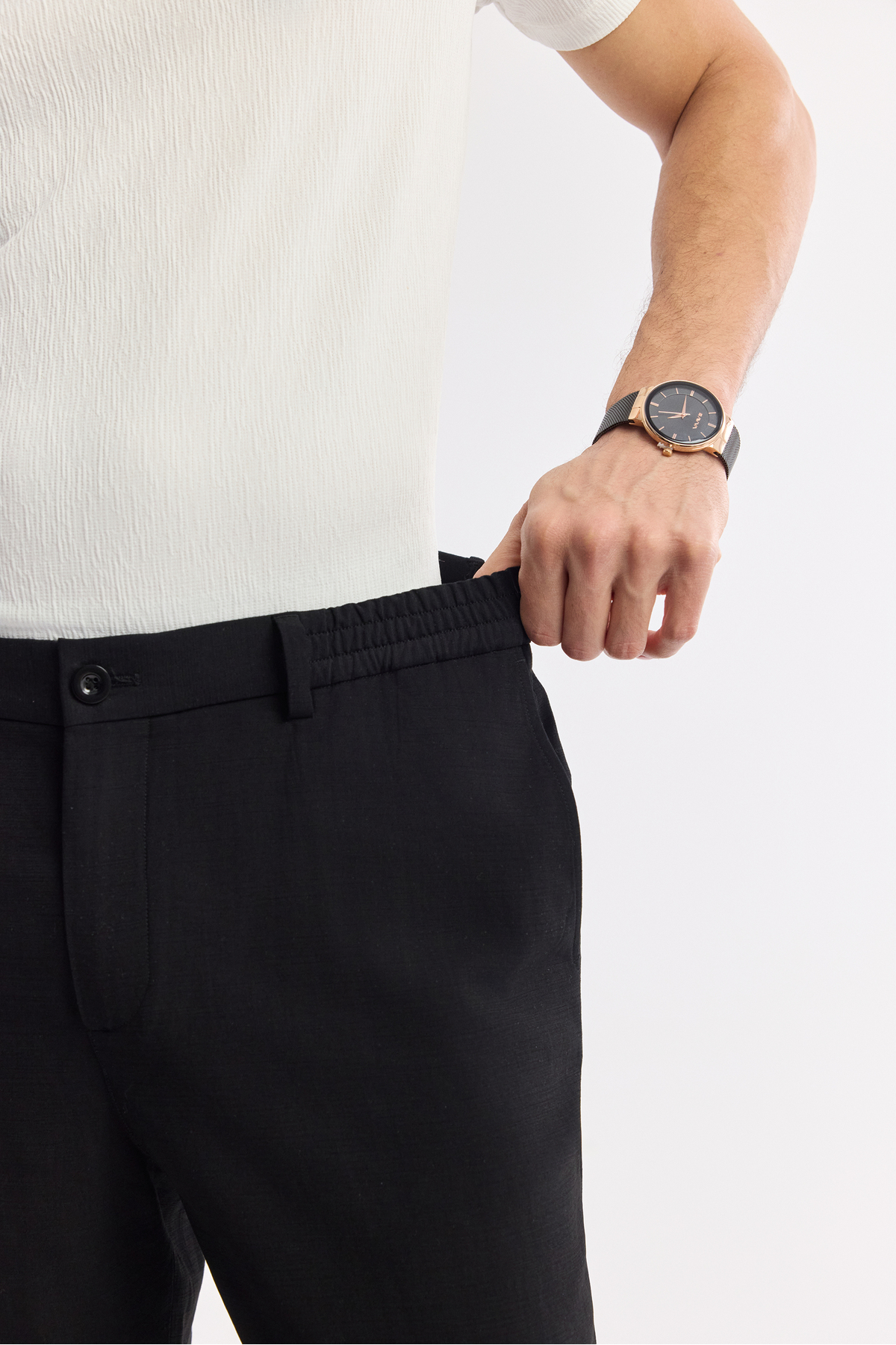 Avva Erkek Siyah Yandan Cepli Beli Lastikli Soft Touch Comfort Slim Fit Pantolon A51Y3217 görsel 5