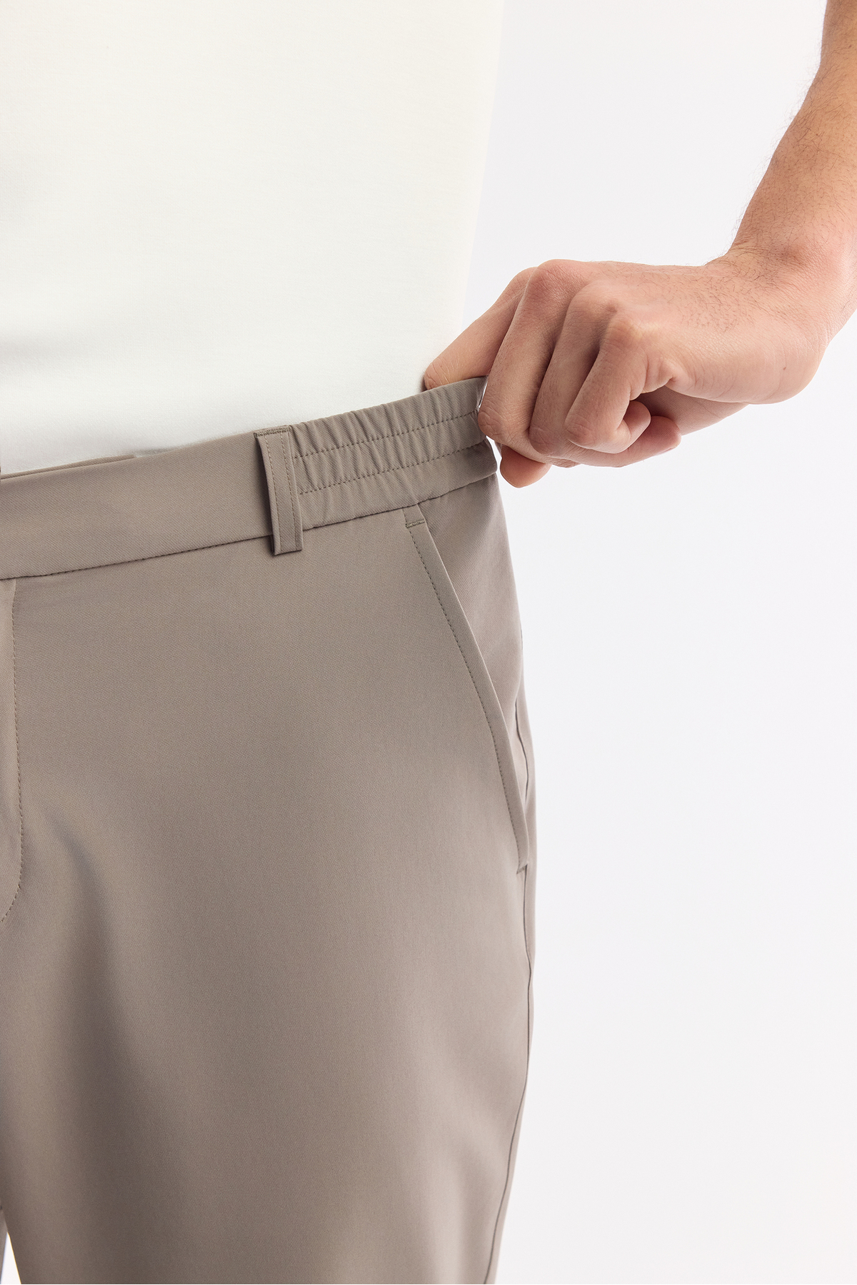 Avva Erkek Vizon Beli Lastikli Bi-Stretch Teknik Kumaş Slim Fit Pantolon A51Y3077 görsel 6