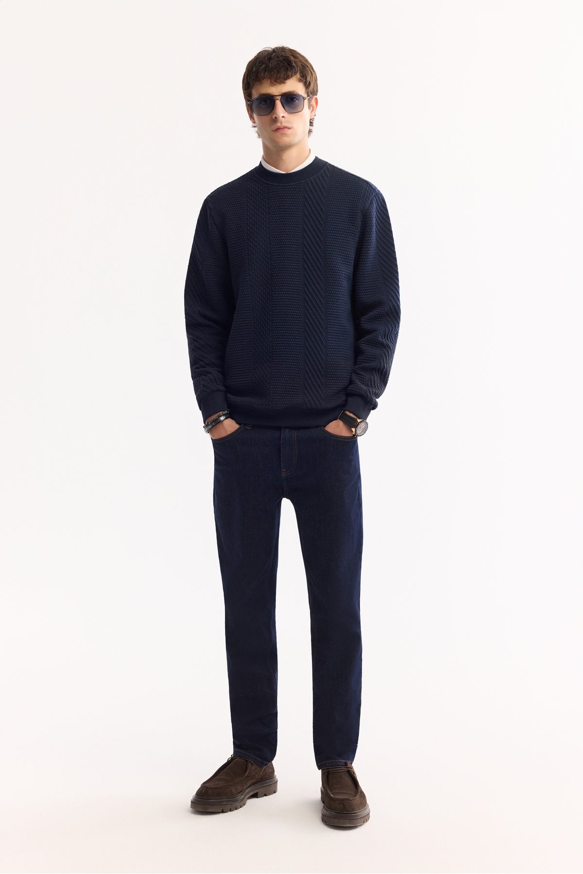 Avva Erkek Lacivert Bisiklet Yaka Dokulu Elastan Regular Fit Sweatshirt A52Y1220 görsel 7