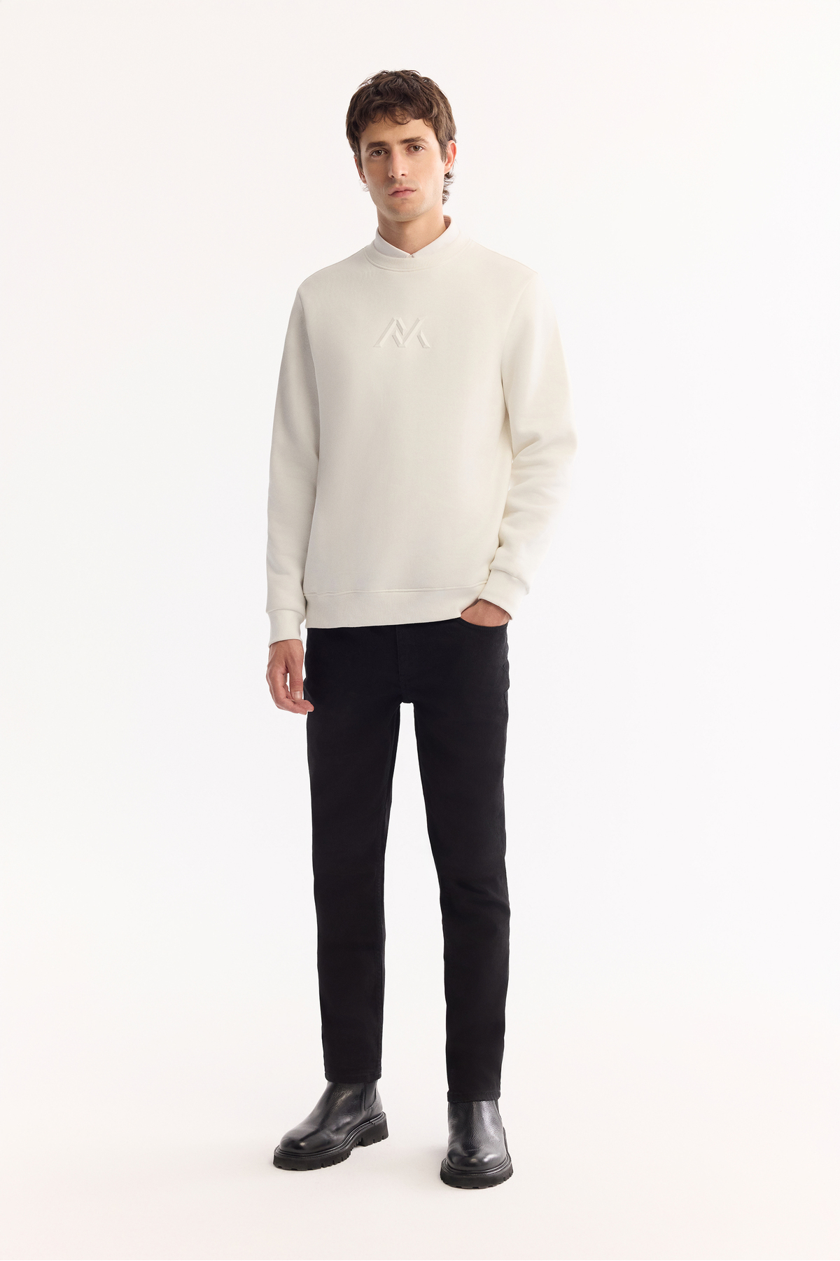 Avva Erkek Beyaz Bisiklet Yaka Pamuklu Şardonlu Baskılı Regular Fit Sweatshirt A52Y1327 görsel 6