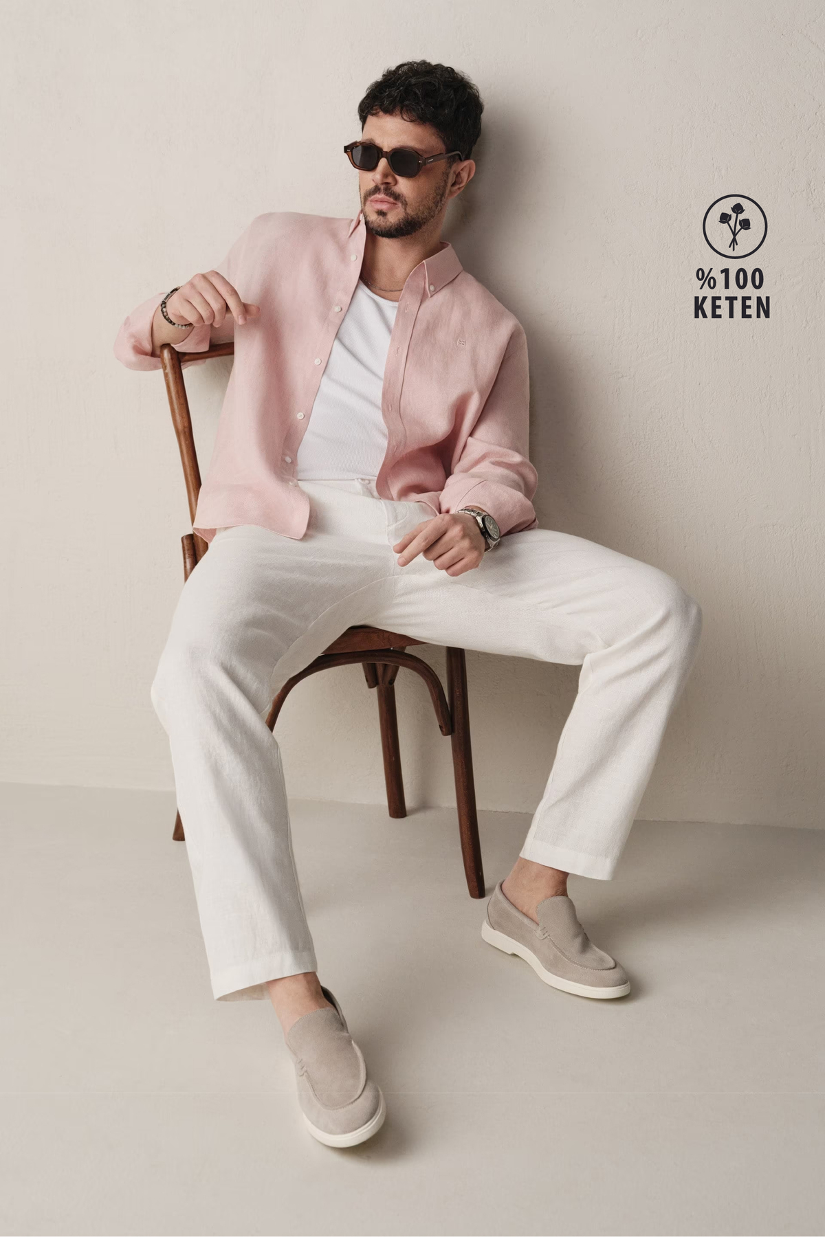 Avva Erkek Beyaz Beli Lastikli %100 Keten Relaxed Fit Pantolon B003032