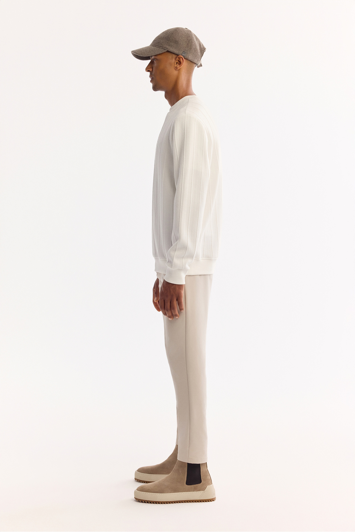 Avva Erkek Ekru Bisiklet Yaka Çizgili Elastan Regular Fit Sweatshirt A52Y1218 görsel 3