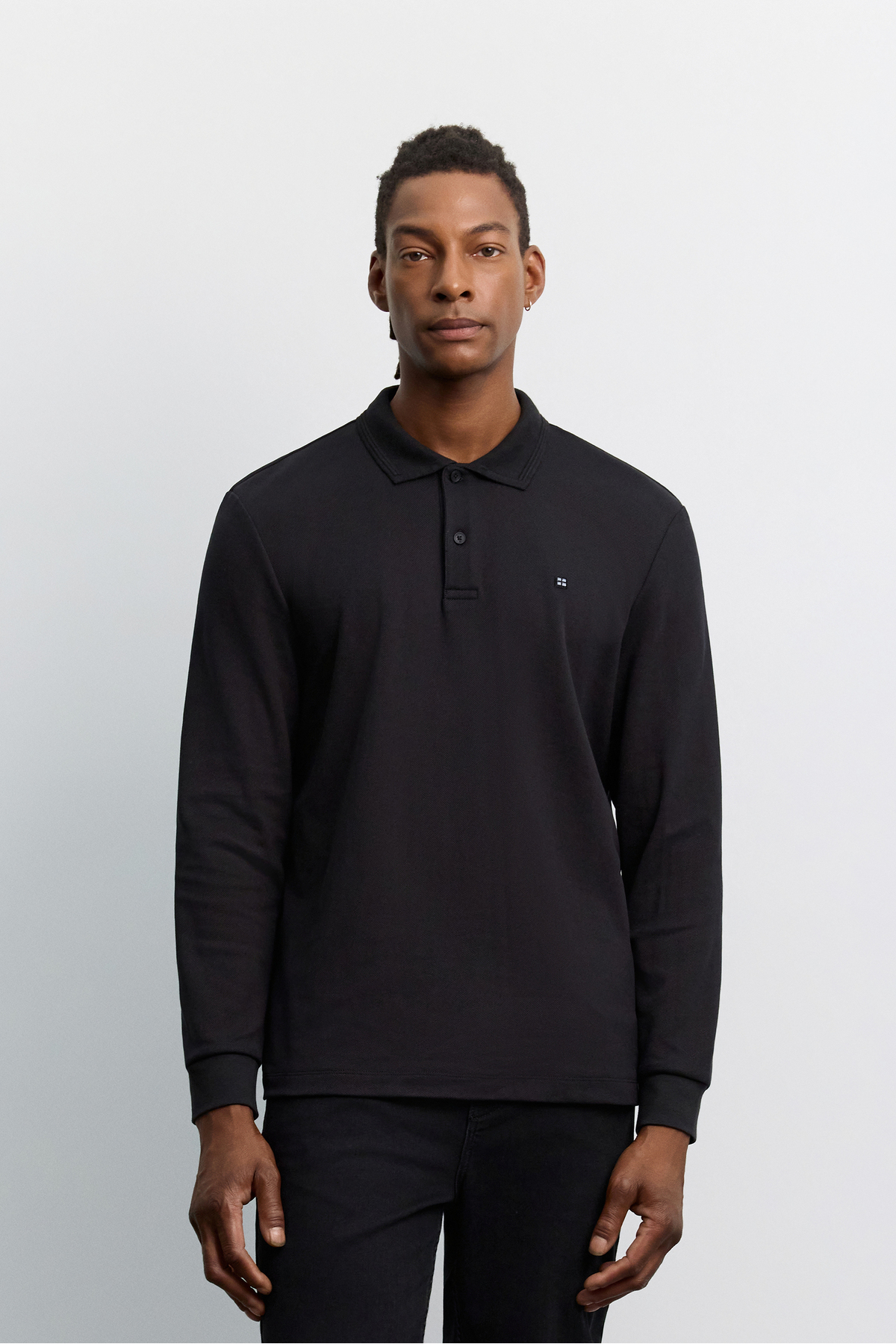 Avva Erkek Siyah Kıvrılmaz Polo Yaka Kolay Ütülenen Basic Sweatshirt B001080