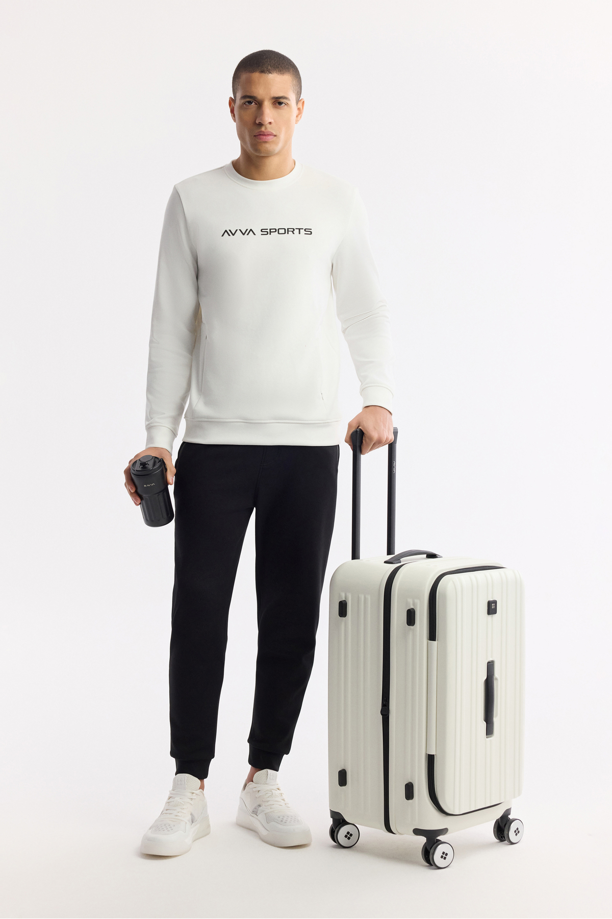 Avva Erkek Ekru Bisiklet Yaka Baskılı Bi-Stretch İnterlok Regular Fit Sweatshirt A51Y1208 görsel 6