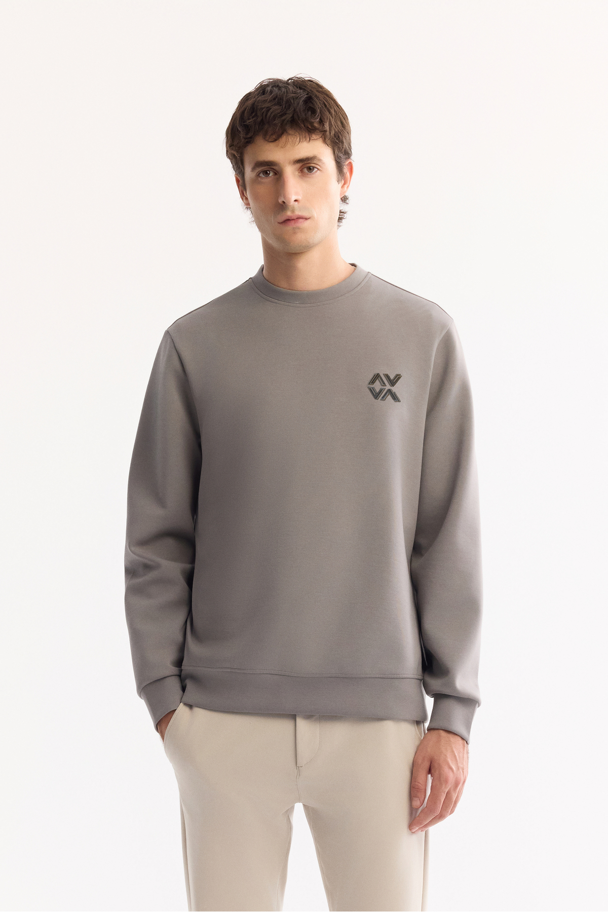 Avva Erkek Gri Bisiklet Yaka Pamuklu Bi-Stretch Basic Regular Fit Sweatshirt A52Y1328
