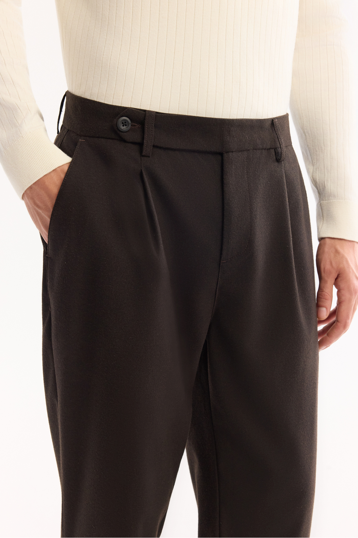 Avva Erkek Kahverengi Klasik Bel Yün Karışımlı Soft Touch Carrot Fit Pantolon A52Y3012 görsel 6