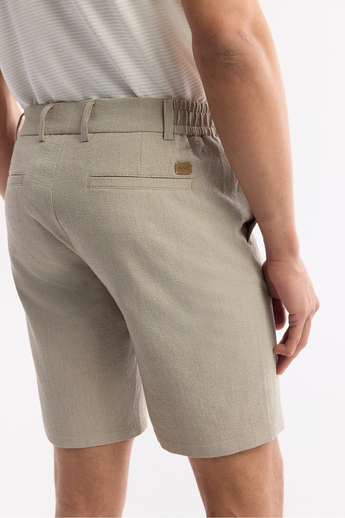 Avva Erkek Bej Yanı Lastikli Gofreli Bi-Stretch Slim Fit Chino Şort A51Y3730 görsel 5