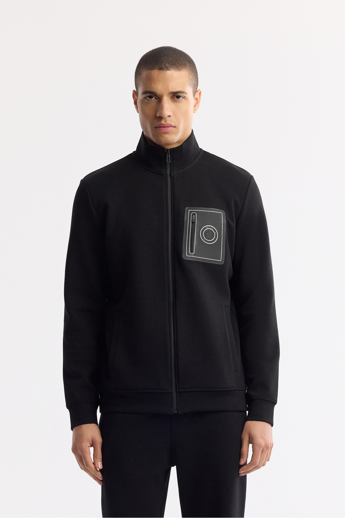 Avva Erkek Siyah Dik Yaka Fermuarlı Bi-Stretch İnterlok Regular Fit Sweatshirt A51Y1219