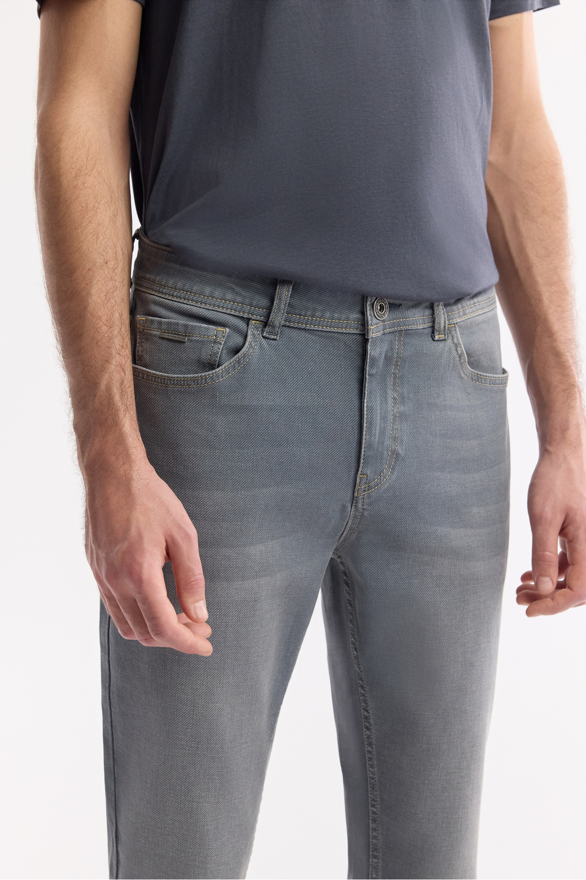Avva Erkek Gri Klasik Bel Eskitme Yıkamalı Pamuklu Berlin Slim Fit Jean Pantolon B003524 görsel 5