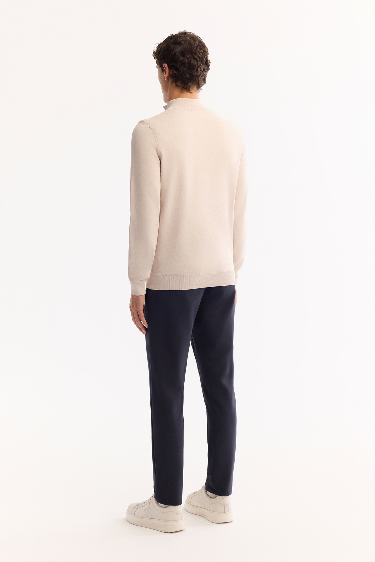 Avva Erkek Bej Dik Yaka Fermuarlı Rayon Tüylenmeyen Triko Regular Fit Kazak A52Y5021 görsel 4