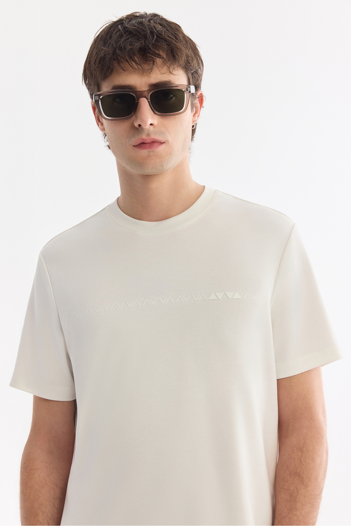 Avva Erkek Ekru Bisiklet Baskılı Viskon Karışımlı Bi-Stretch İnterlok Regular Fit T-shirt A61Y1052 görsel 2