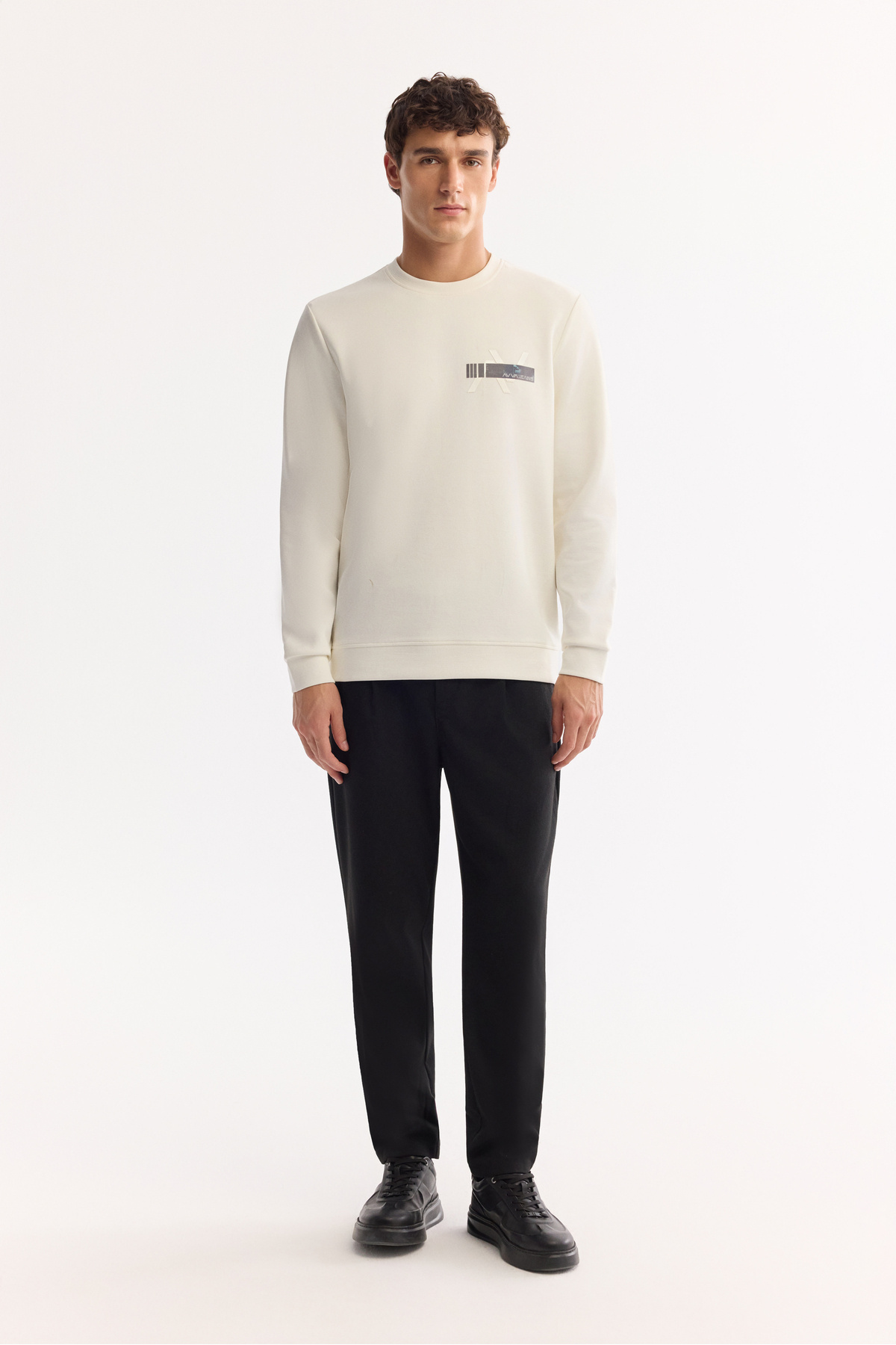 Avva Erkek Ekru Bisiklet Yaka Pamuklu Bi-Stretch Baskılı Regular Fit Sweatshirt A52Y1260 görsel 6