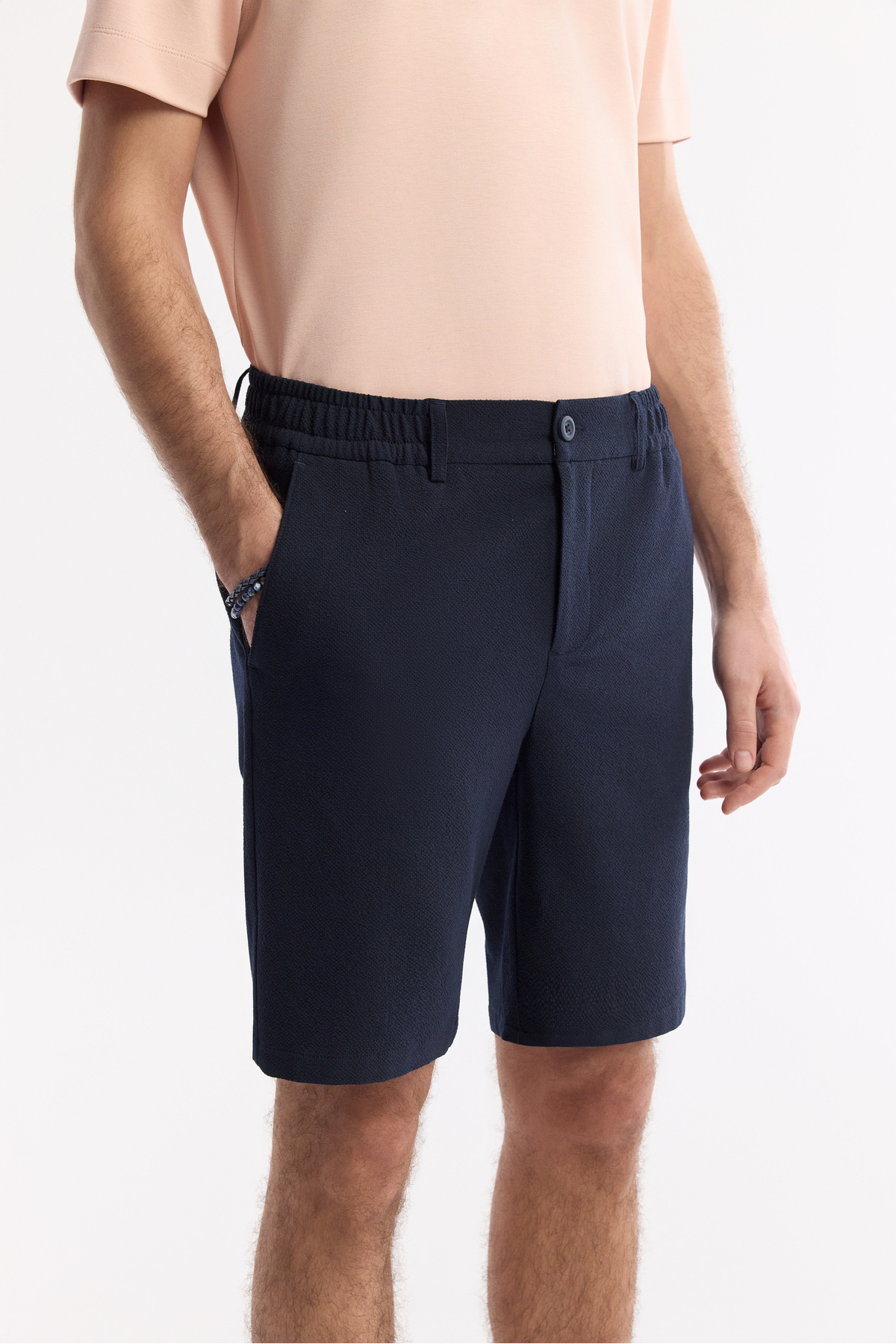 Avva Erkek Lacivert Yanı Lastikli Gofreli Bi-Stretch Slim Fit Chino Şort A51Y3730 görsel 4