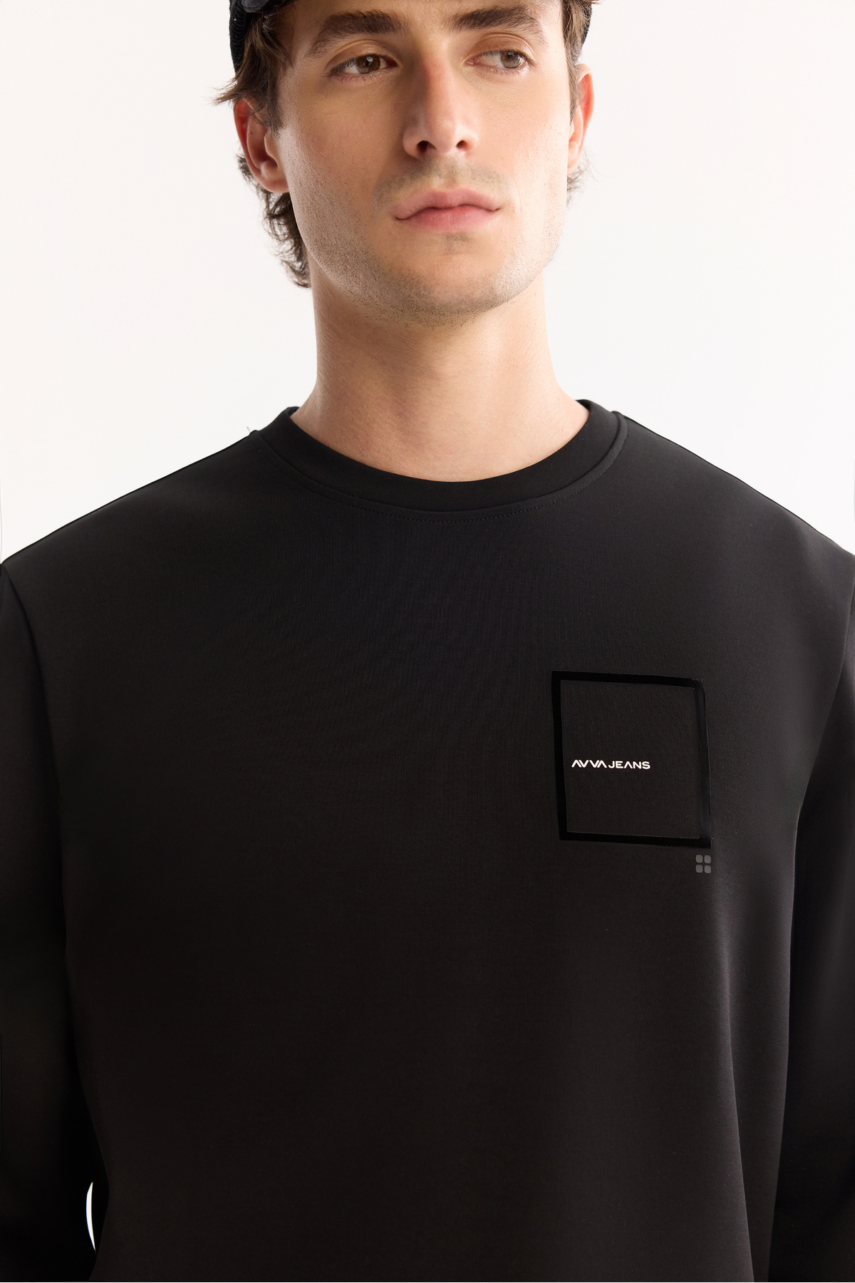 Avva Erkek Siyah Bisiklet Yaka Pamuklu Bi-Stretch Baskılı Regular Fit Sweatshirt A52Y1261 görsel 5