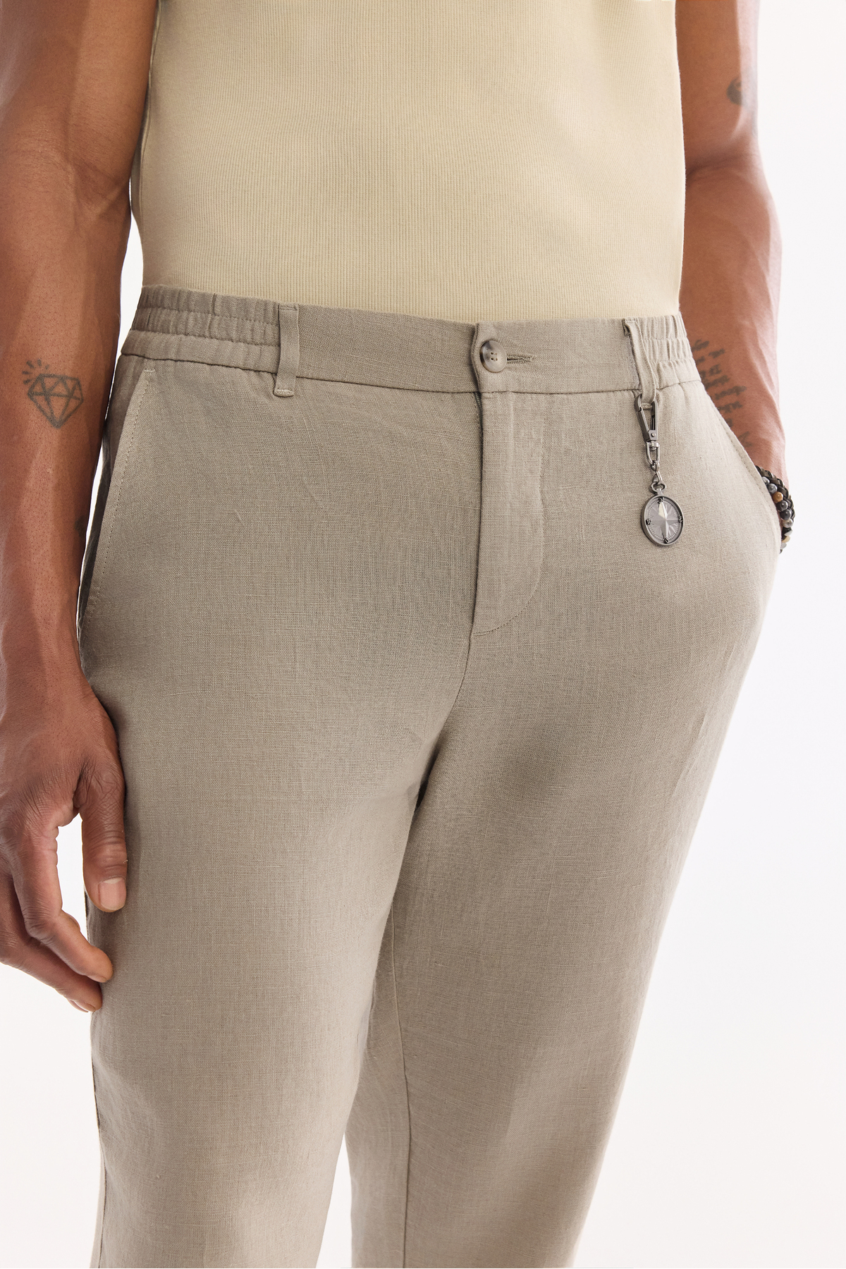 Avva Erkek Gri Beli Lastikli %100 Keten Relaxed Fit Pantolon B003032 görsel 5