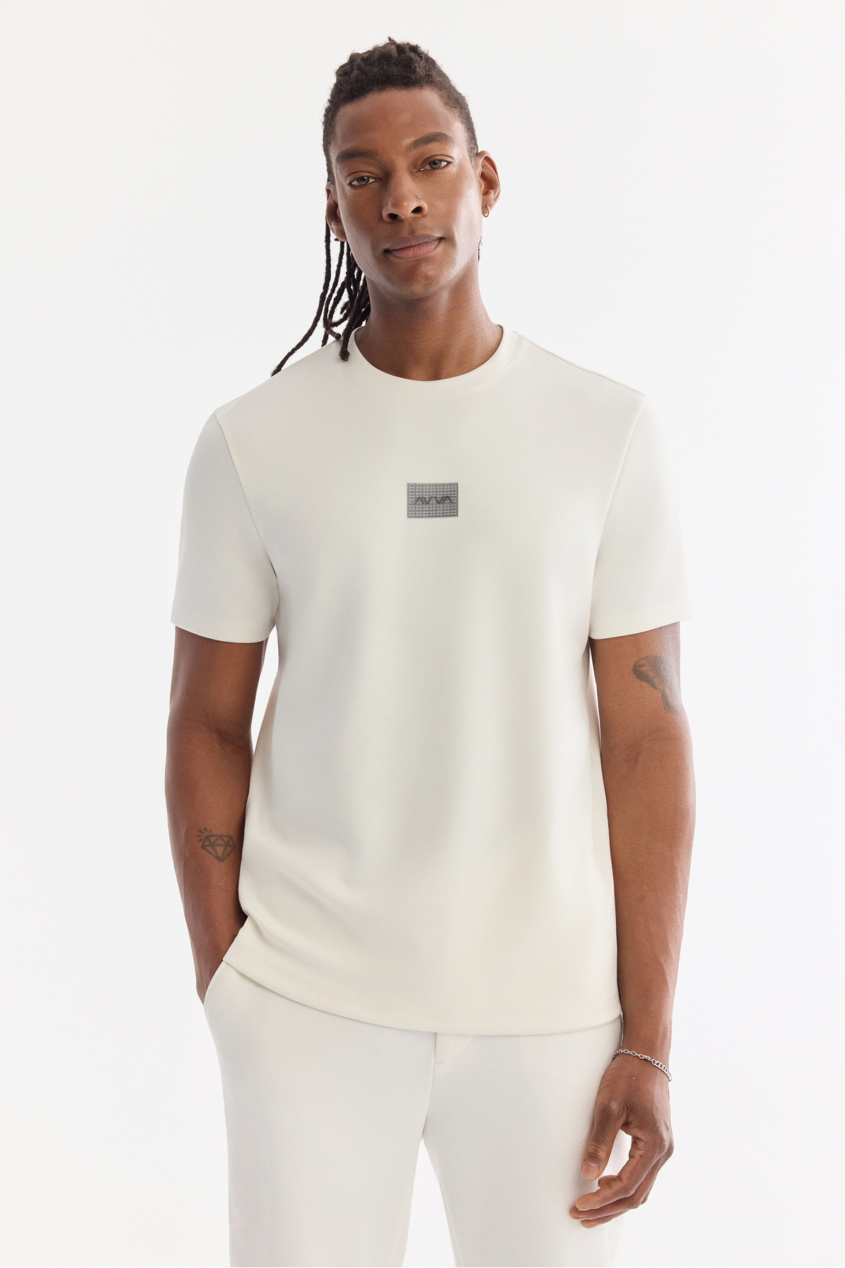Avva Erkek Ekru Bisiklet Yaka Viskon Karışımlı Baskılı Bi-Stretch İnterlok Regular Fit T-shirt A61Y1059 görsel 5