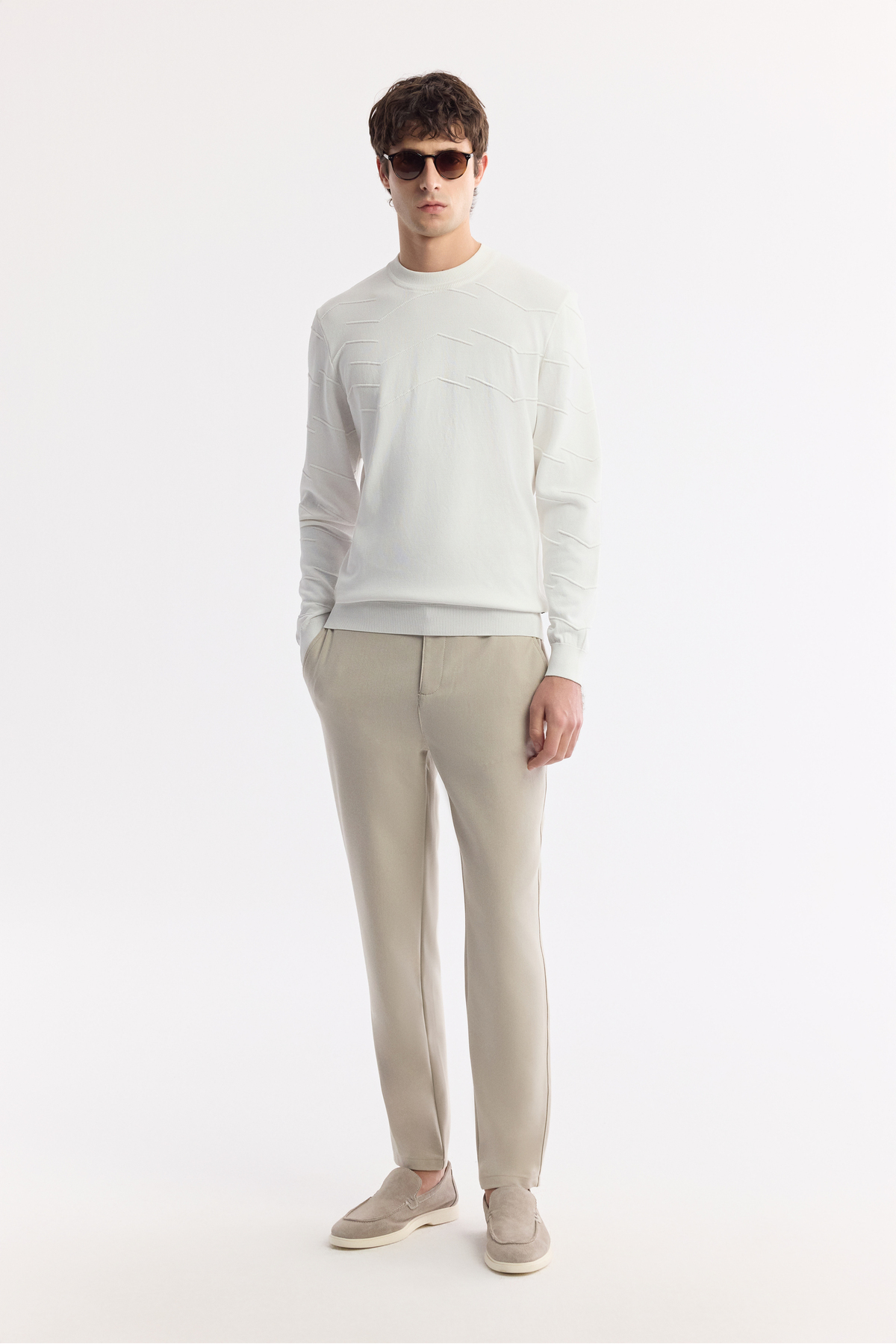 Avva Erkek Ekru Bisiklet Yaka Dokulu Rayon Tüylenmeyen Regular Fit Triko Kazak A51Y5022 görsel 5