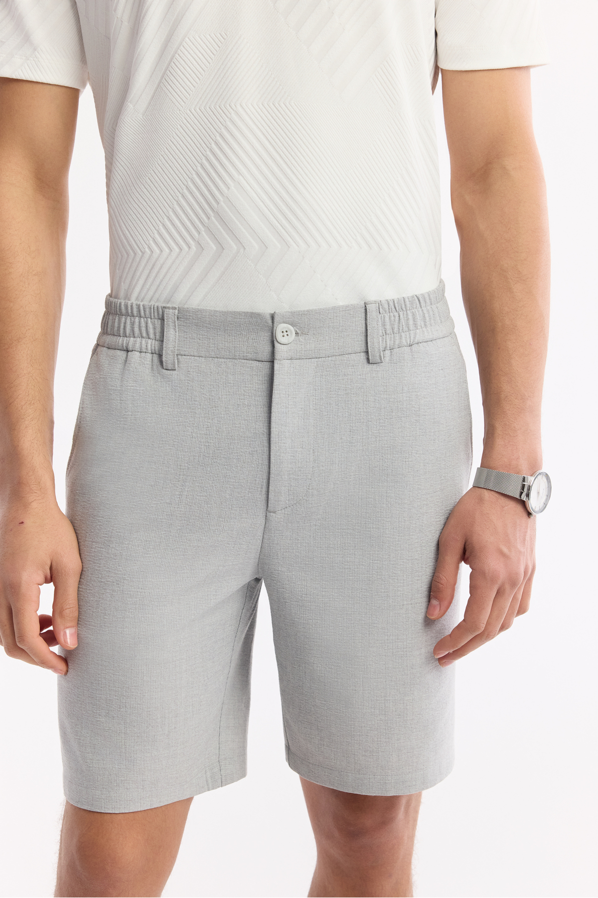 Avva Erkek Açık Gri Yanı Lastikli Gofreli Bi-Stretch Slim Fit Chino Şort A51Y3730 görsel 4