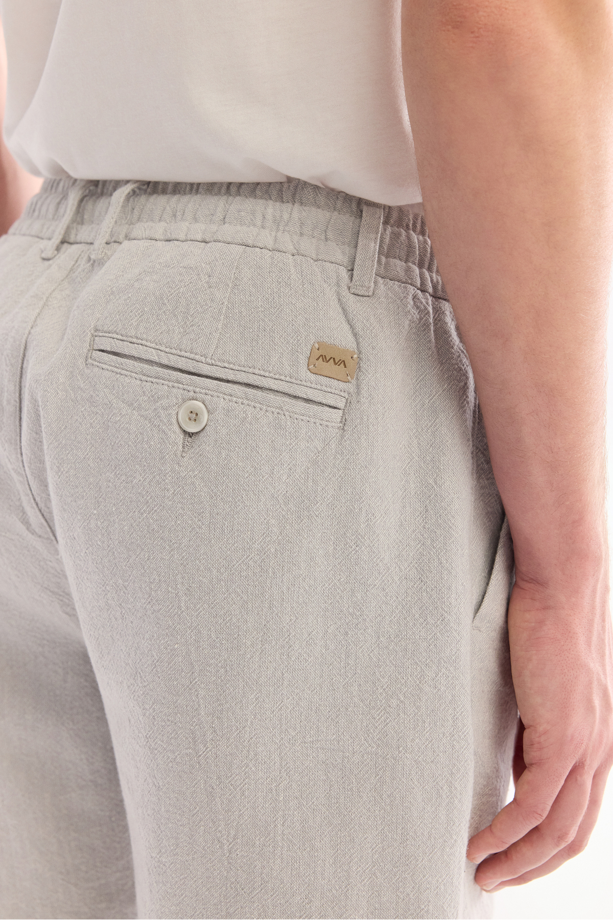Avva Erkek Gri Beli Lastikli Keten Karışımlı Relaxed Fit Şort B003731 görsel 6