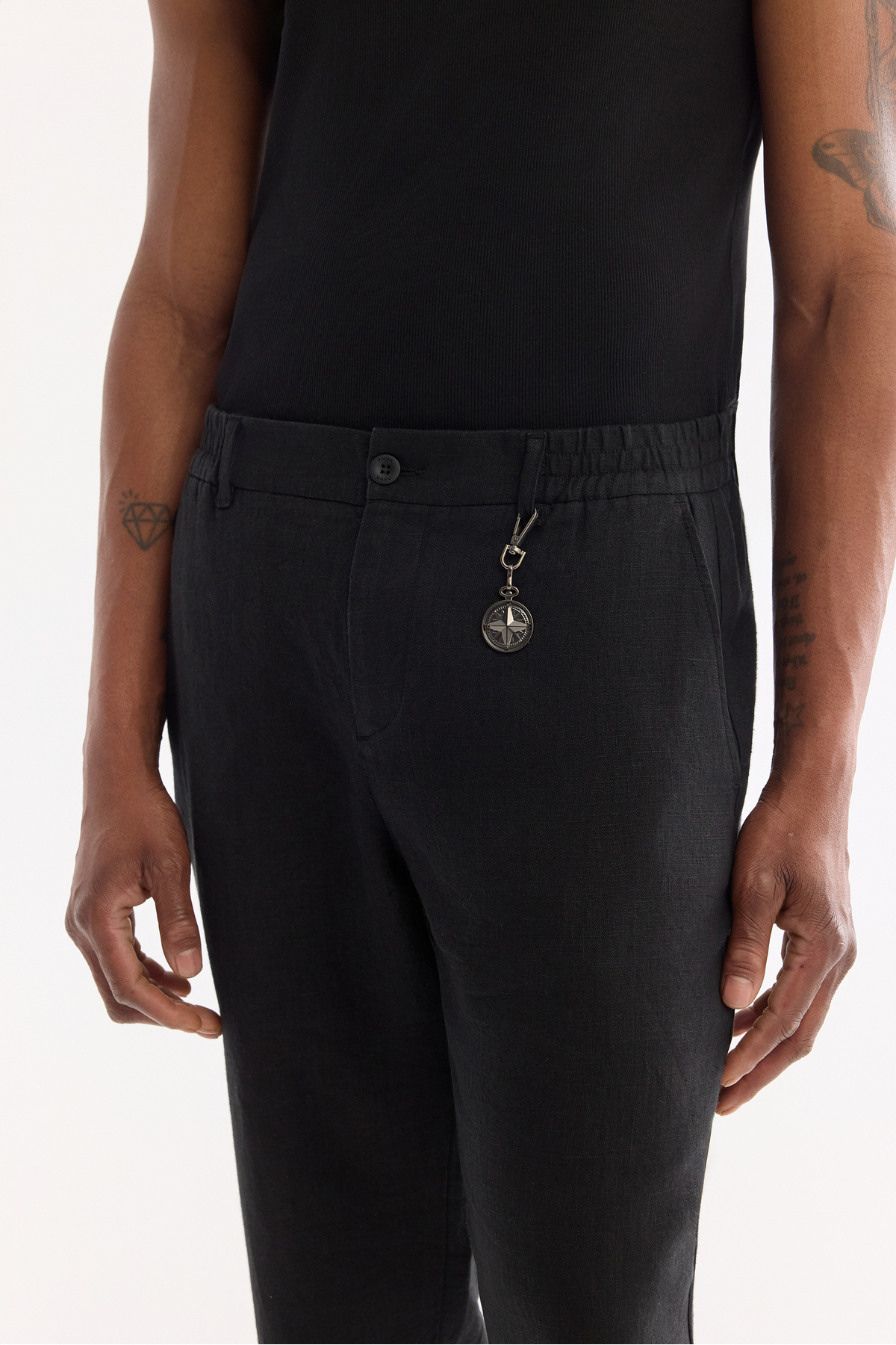 Avva Erkek Siyah Beli Lastikli %100 Keten Relaxed Fit Pantolon B003032 görsel 5