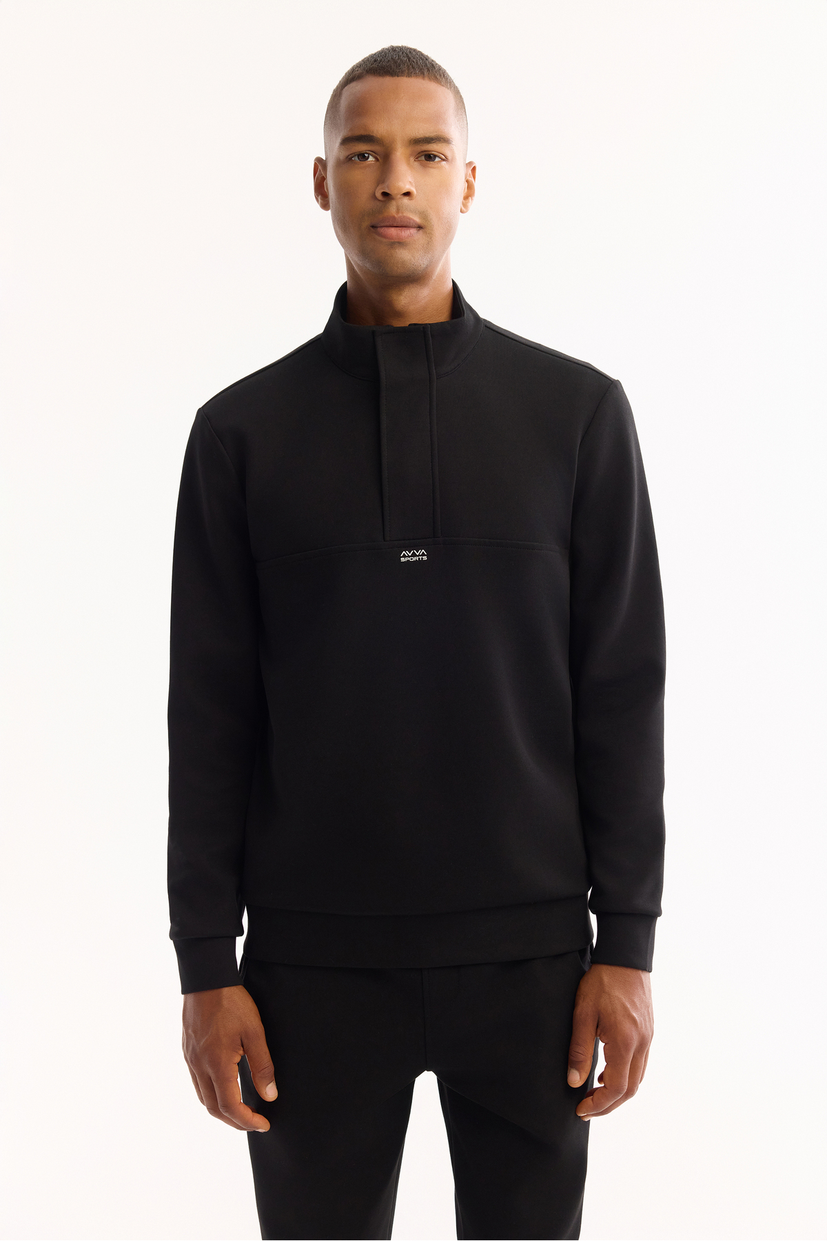 Avva Erkek Siyah Dik Yaka Fermuarlı Pamuklu Bi-Stretch Regular Fit Sweatshirt A52Y1282 görsel 5