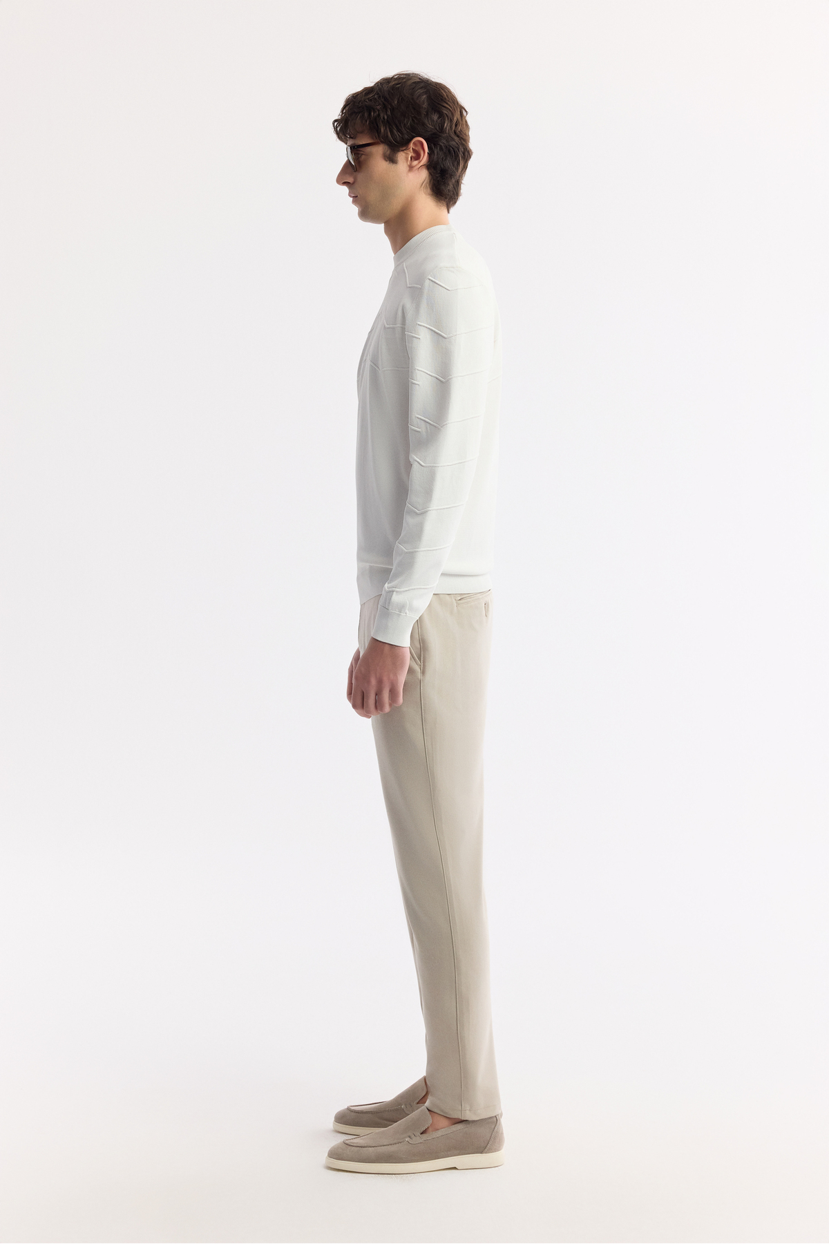 Avva Erkek Ekru Bisiklet Yaka Dokulu Rayon Tüylenmeyen Regular Fit Triko Kazak A51Y5022 görsel 3