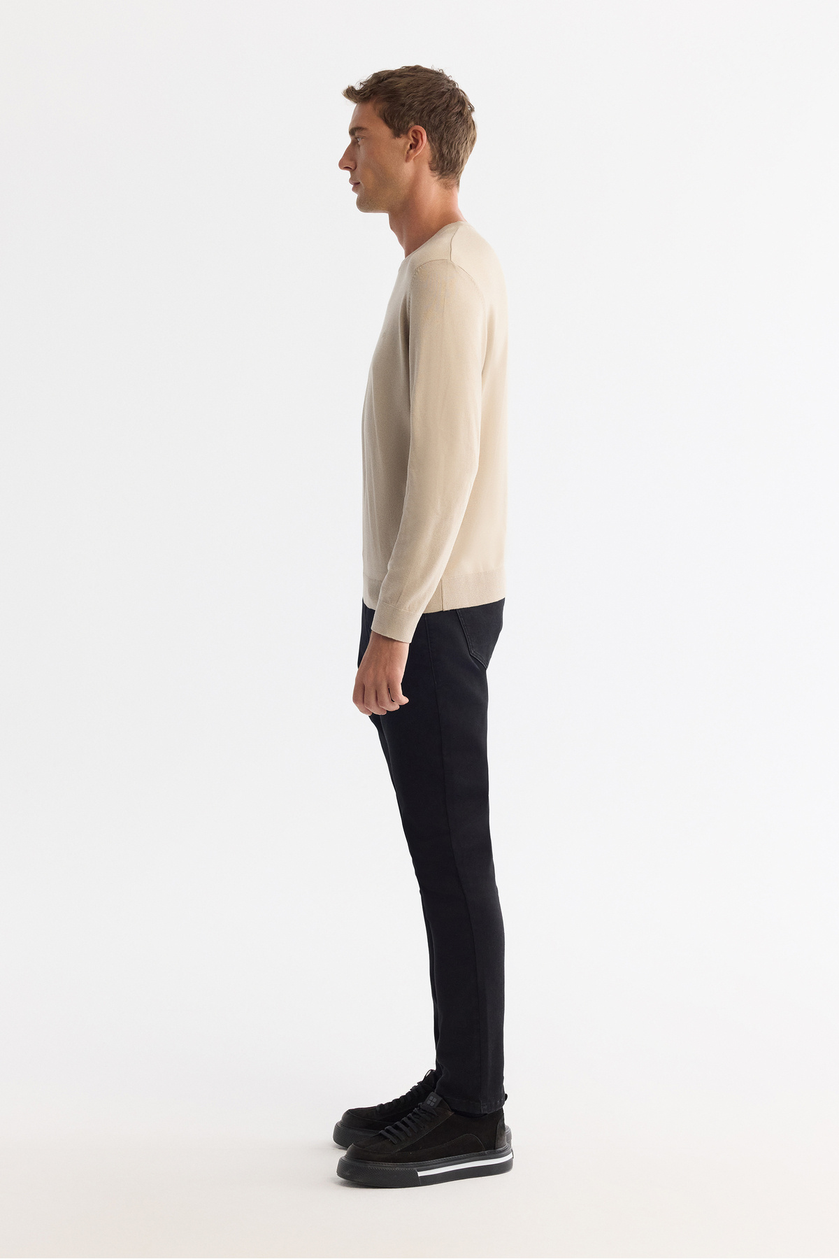 Avva Erkek Bej Viskon Bisiklet Yaka Triko Regular Fit Kazak B005132 görsel 2