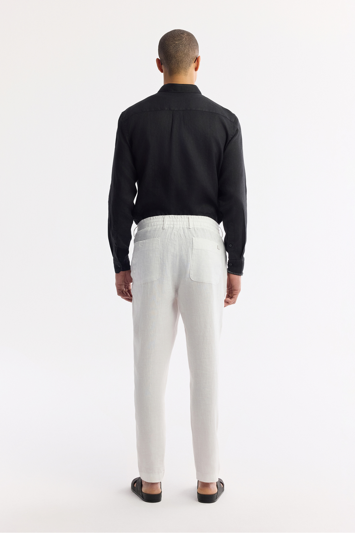 Avva Erkek Beyaz Beli Lastikli %100 Keten Relaxed Fit Pantolon B003032 görsel 5