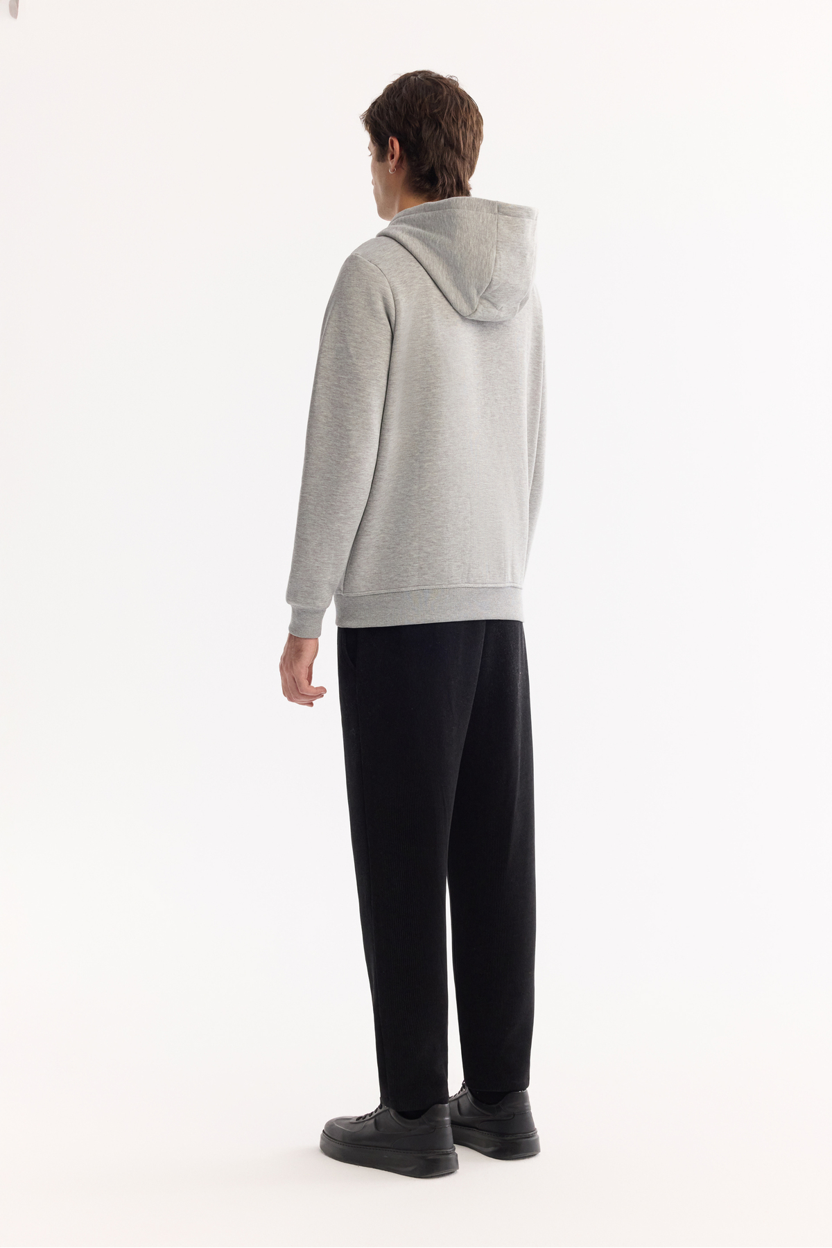 Avva Erkek Gri Kapüşonlu 3 İplik Şardonlu Fermuarlı Regular Fit Sweatshirt E001019 görsel 4