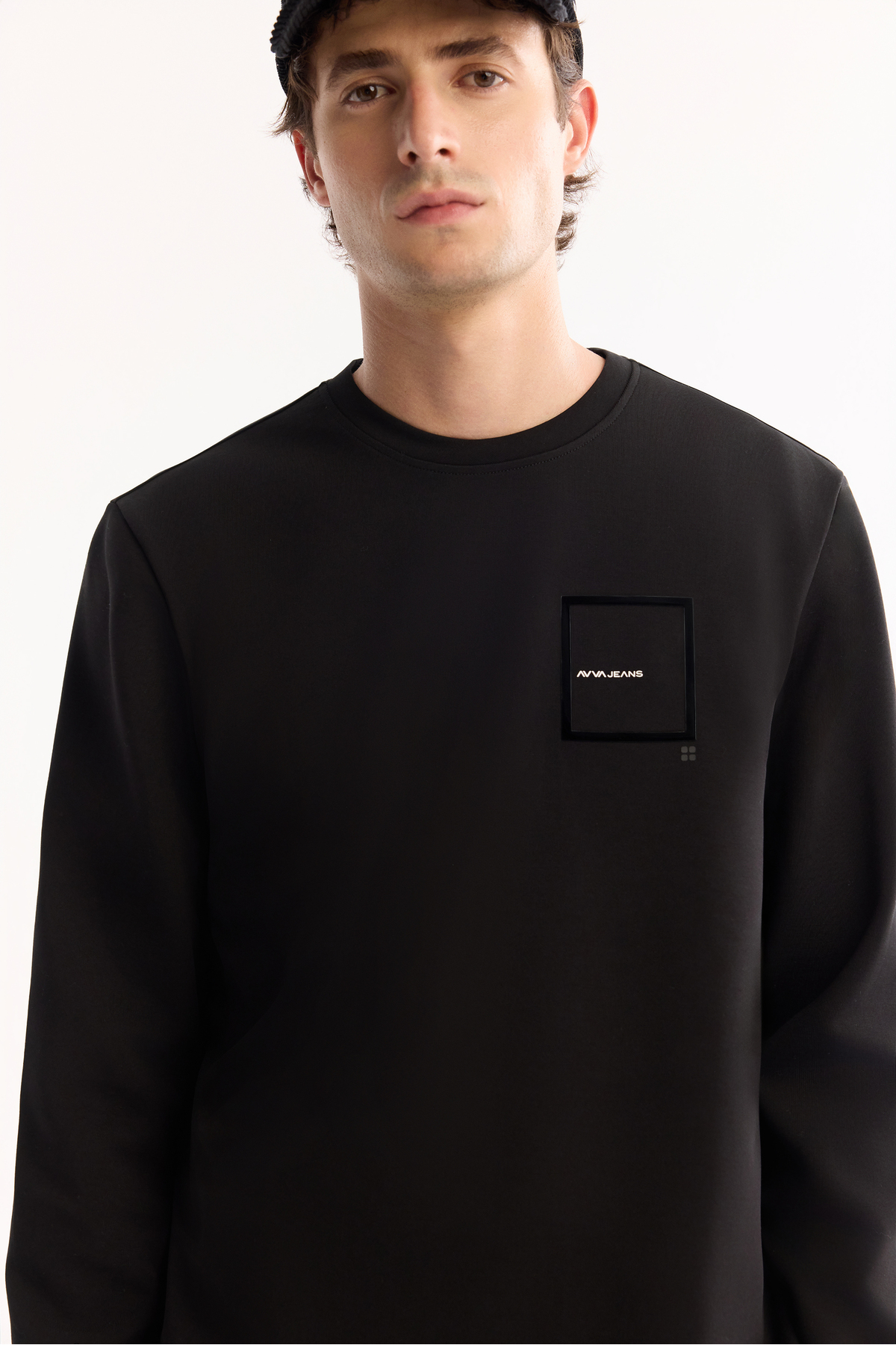 Avva Erkek Siyah Bisiklet Yaka Pamuklu Bi-Stretch Baskılı Regular Fit Sweatshirt A52Y1261 görsel 2