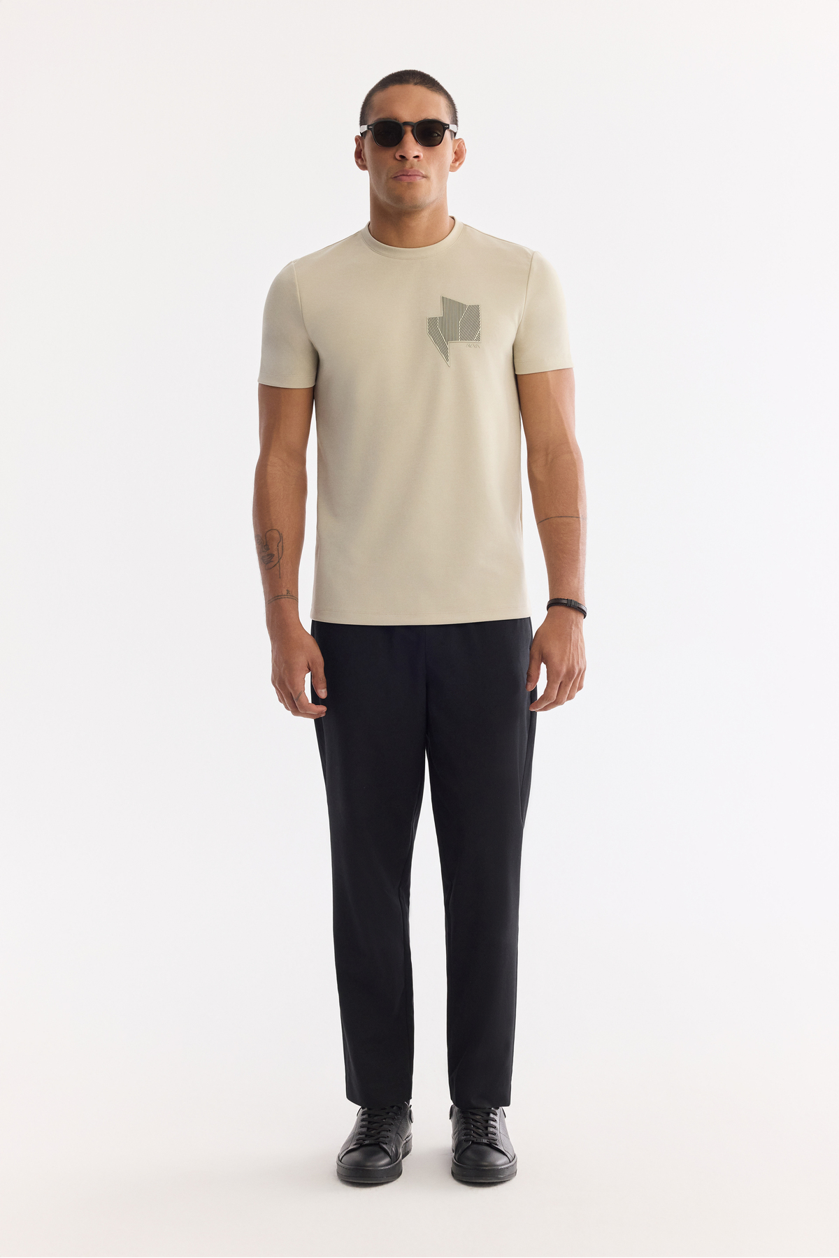 Avva Erkek Bej Bisiklet Yaka Enjeksiyon Baskılı Bi-Stretch İnterlok Regular Fit T-shirt A61Y1136 görsel 5