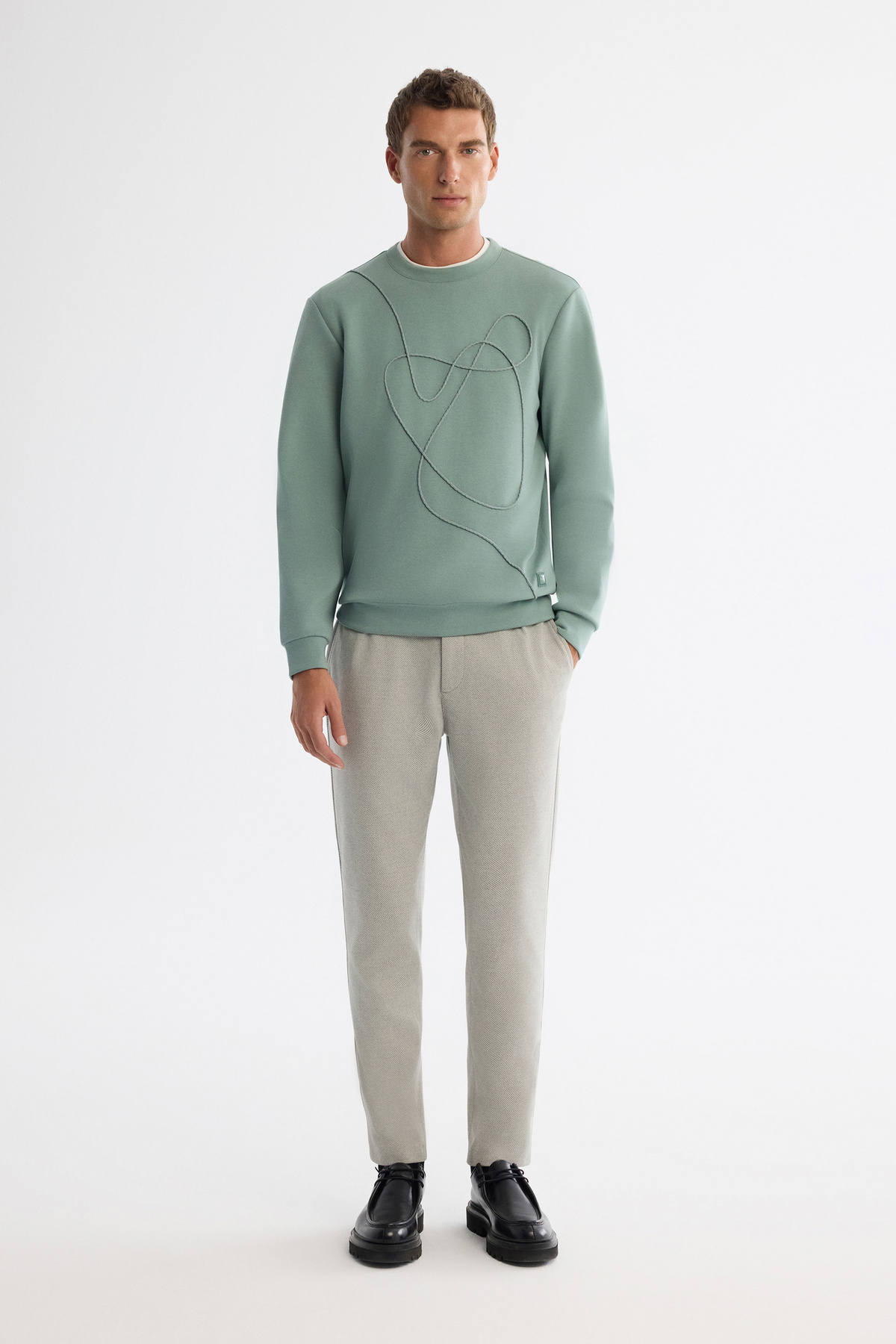 Avva Erkek Mint Yeşil Bisiklet Yaka Pamuklu Nakışlı Regular Fit Sweatshirt A42Y1247 görsel 5
