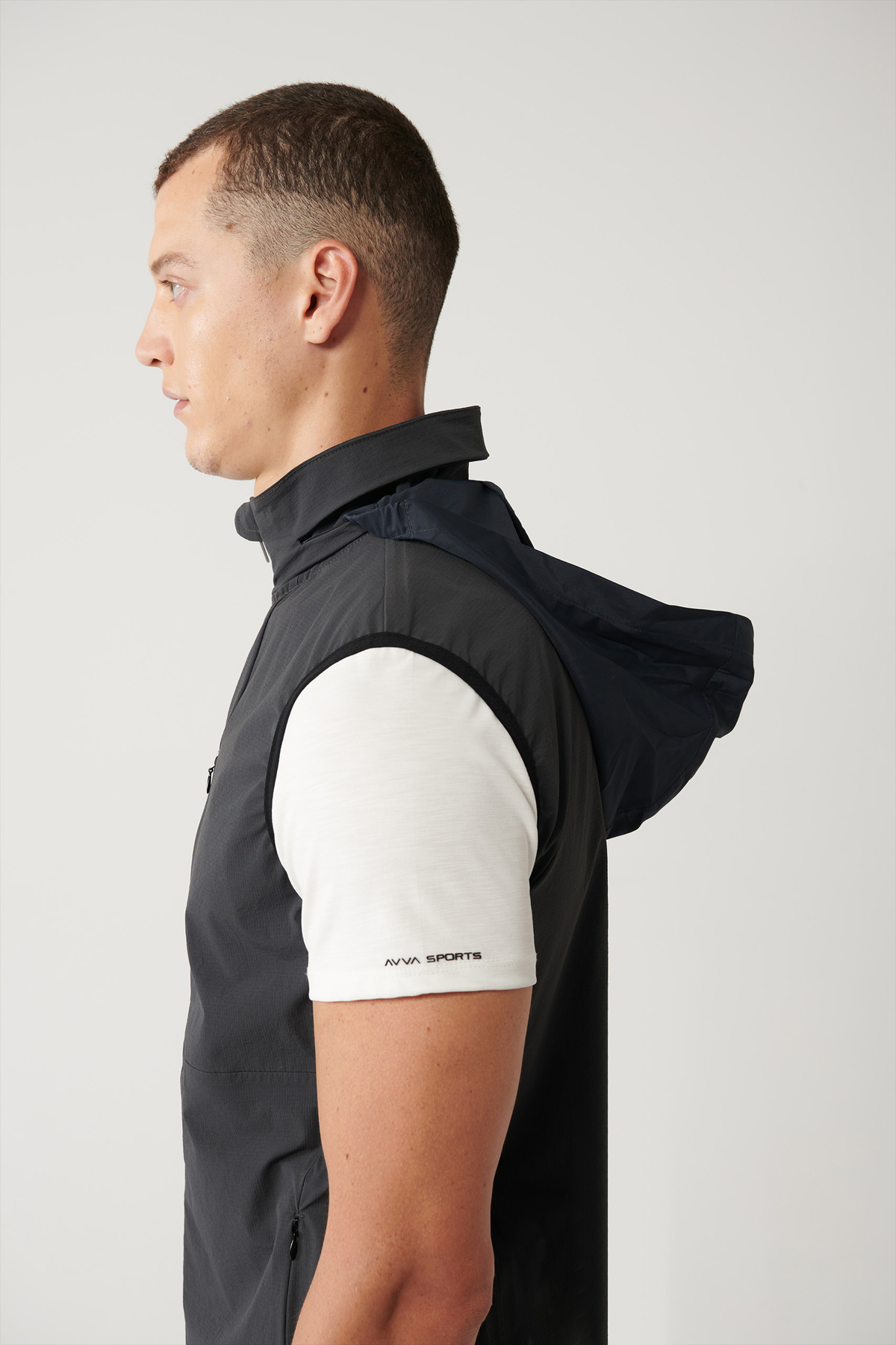 Avva Erkek Antrasit Dik Yaka Kapüşonlu Fermuarlı Su itici Bi-Stretch Comfort Fit Yelek A41Y6535 görsel 6
