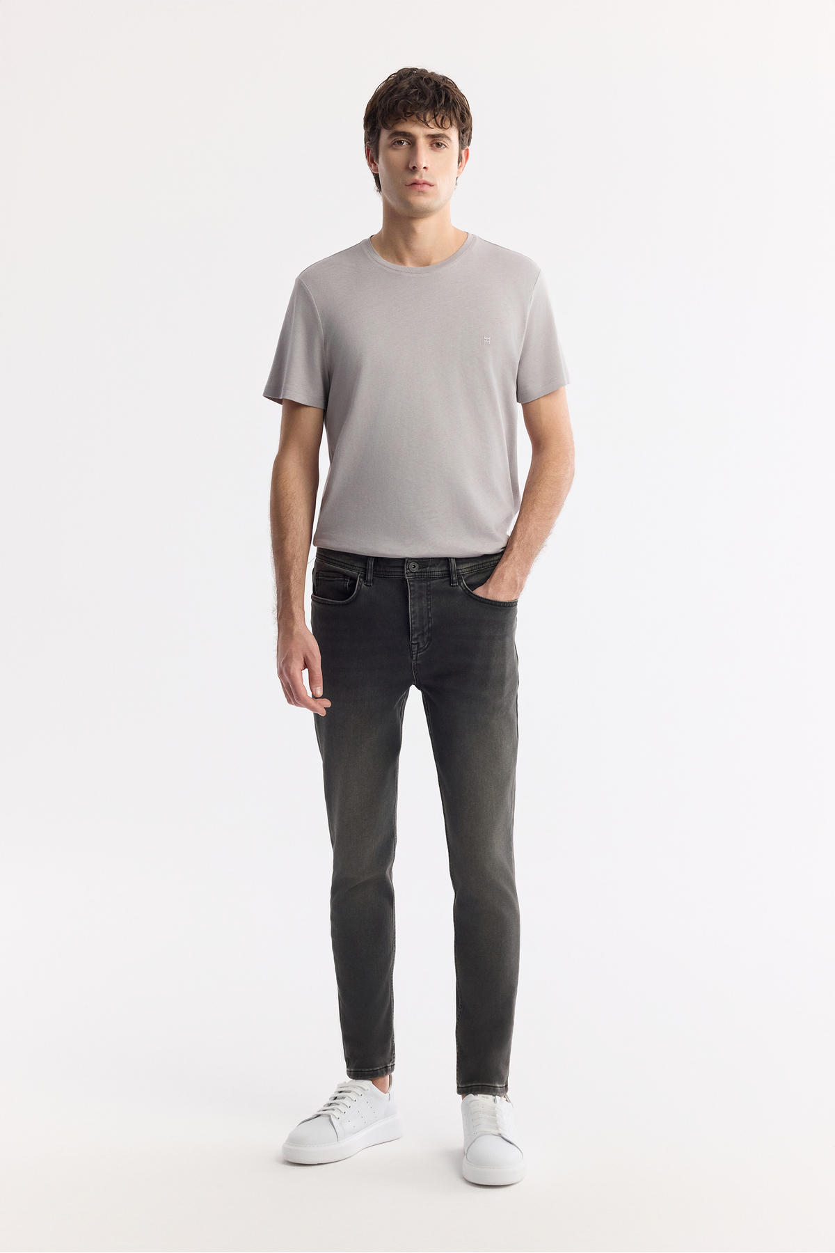 Avva Erkek Gri Klasik Bel Eskitme Yıkama Elastan Rio Skinny Fit Jean Pantolon A42Y3512