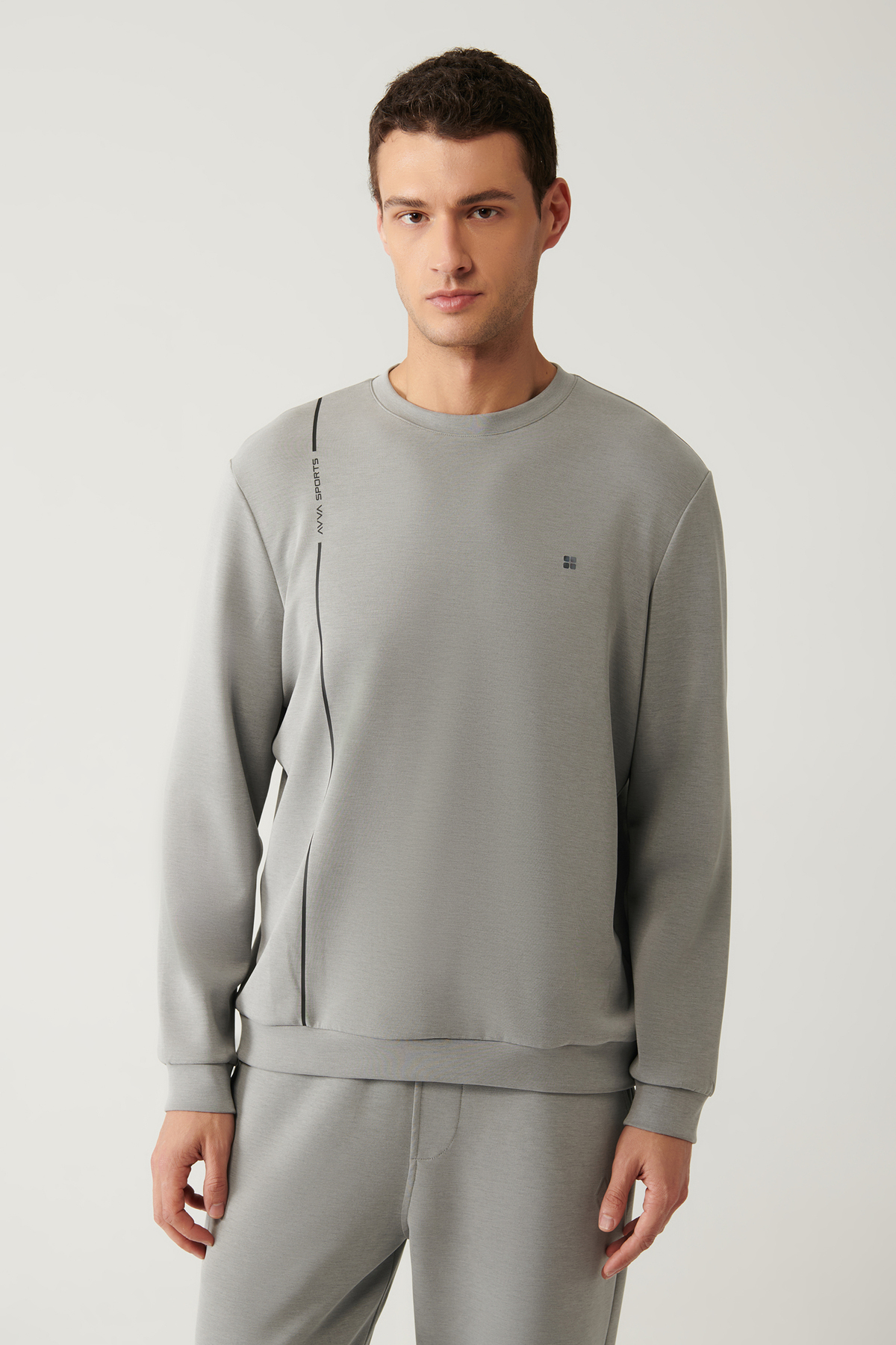 Avva Erkek Gri Bisiklet Yaka Baskılı Soft Touch Regular Fit Sweatshirt A41Y1224 görsel 3