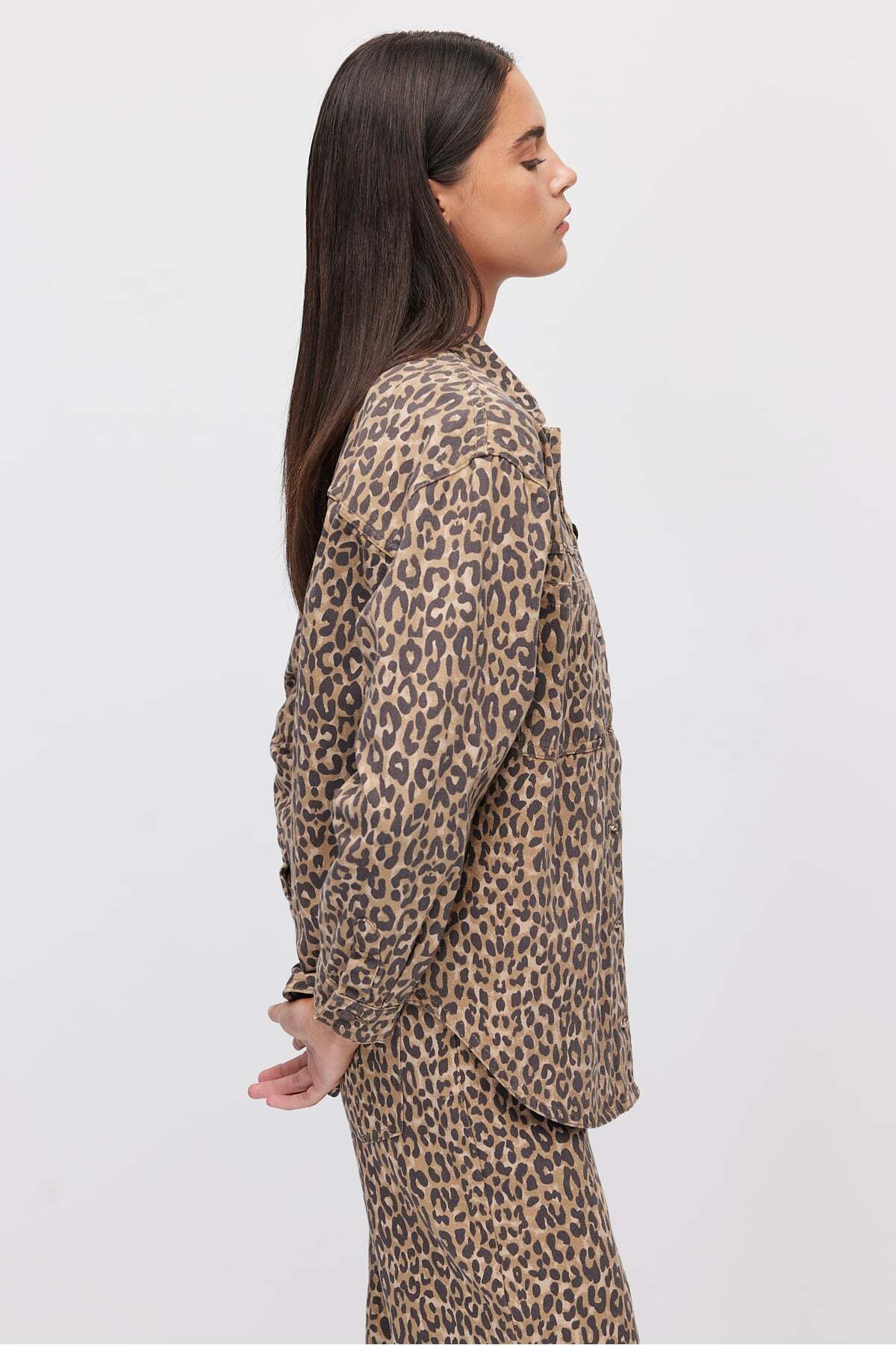 PAULMARK Kadın Leopar Desenli Oversize Gömlek görsel 3